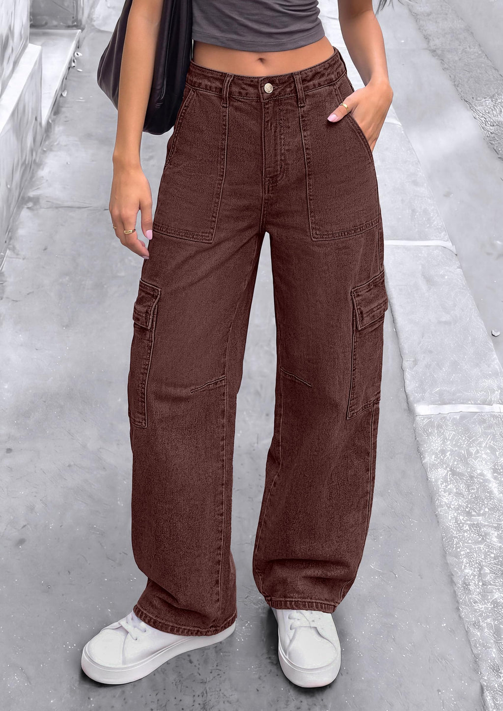 PRETTYGARDEN Barrel Pants Women Wide Leg Baggy Denim Jeans Relaxed Fit,Utility Pockets,Loose Streetwear,Boyfriend Style,Y2K Outfits,Fashion Cargo Pants,Fall Clothes