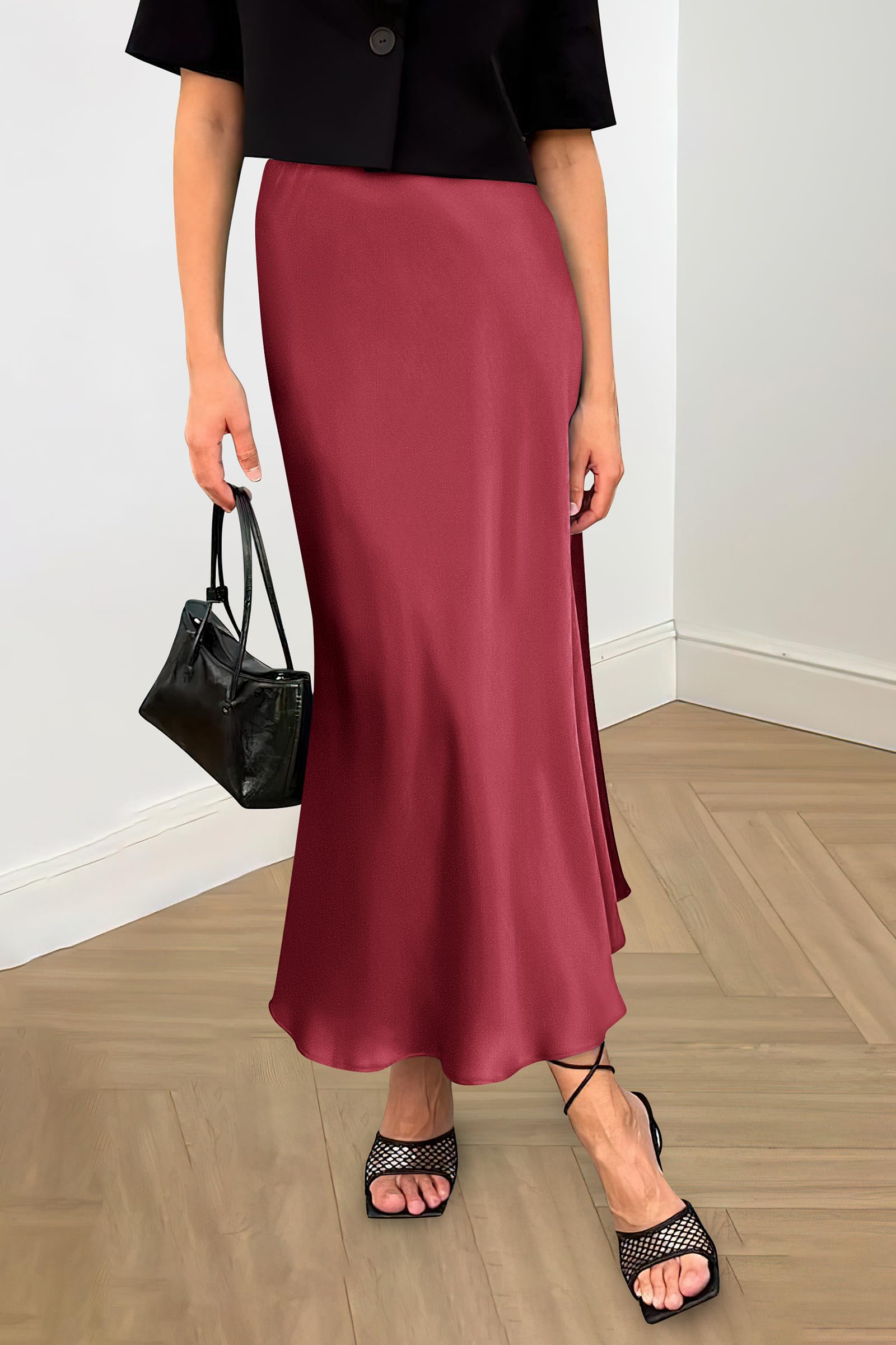 PRETTYGARDEN Women's Satin Skirts Dressy Casual Fall High Waisted Cocktail Wedding Flowy Elegant A Line Midi Skirt