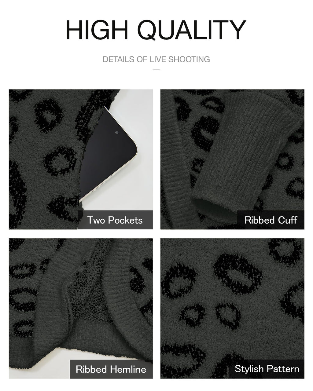 FreshPretty Leopard Cardigan for Women Long Sleeve Open Front Cardigans Sweaters Pockets Loose Knit Fall Winter Outwear