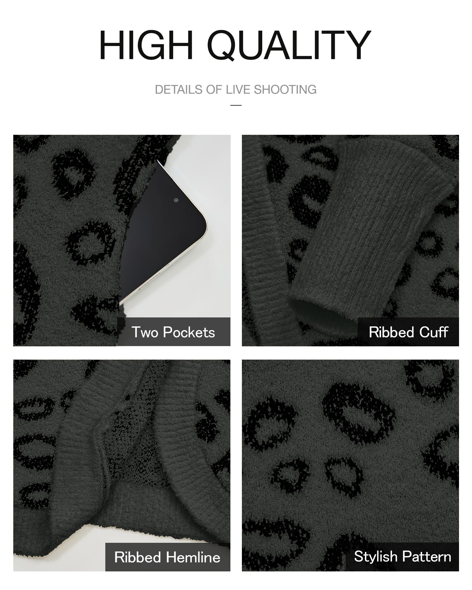 FreshPretty Leopard Cardigan for Women Long Sleeve Open Front Cardigans Sweaters Pockets Loose Knit Fall Winter Outwear