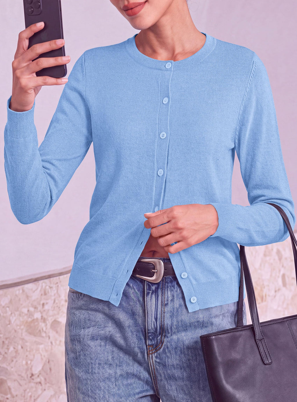 PRETTYGARDEN Lightweight Cardigans for Women Knit Sweaters Long Sleeve Button Down Shirts, Casual Work Office Going Out Tops, Fall Winter Layering Clothes, Bolero Shrugs for Dresses