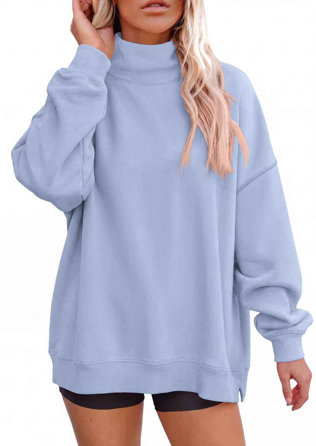 PRETTYGARDEN Womens Mock Neck Sweatshirt Oversized Pullover Loose Fit,Side Pockets,Long Sleeve Drop Shoulder Tops,Casual Lounge Work Travel Airport Outfits,Fall Fashion Winter Clothes