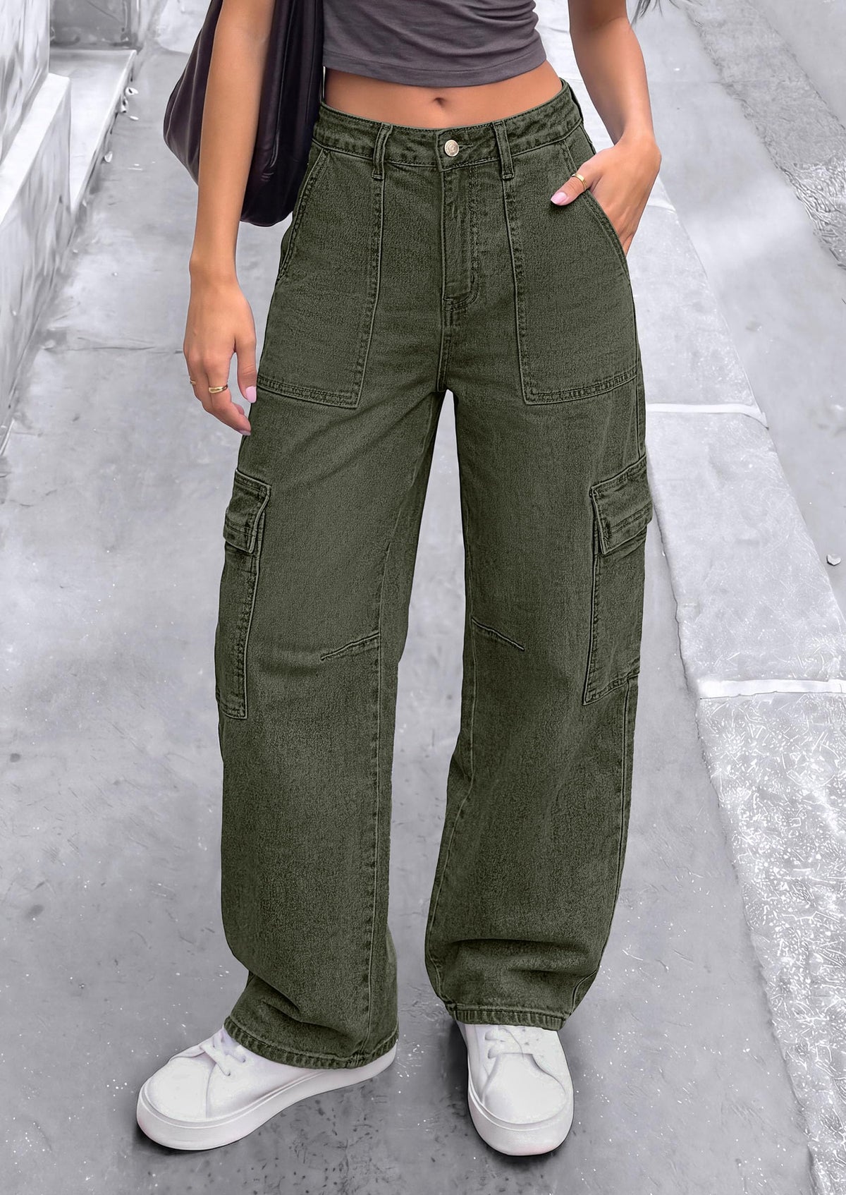 PRETTYGARDEN Barrel Pants Women Wide Leg Baggy Denim Jeans Relaxed Fit,Utility Pockets,Loose Streetwear,Boyfriend Style,Y2K Outfits,Fashion Cargo Pants,Fall Clothes