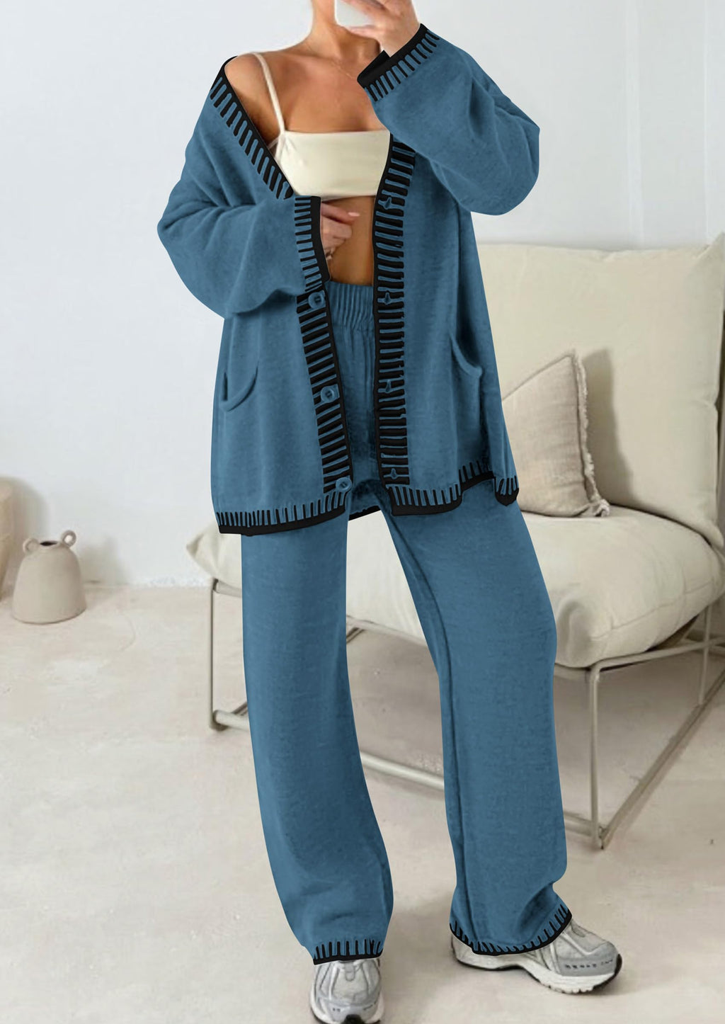 PRETTYGARDEN Lounge Sets for Women Fall Loungewear 2 Piece Outfits Cardigan Sweaters Track Suit Matching Winter Clothing