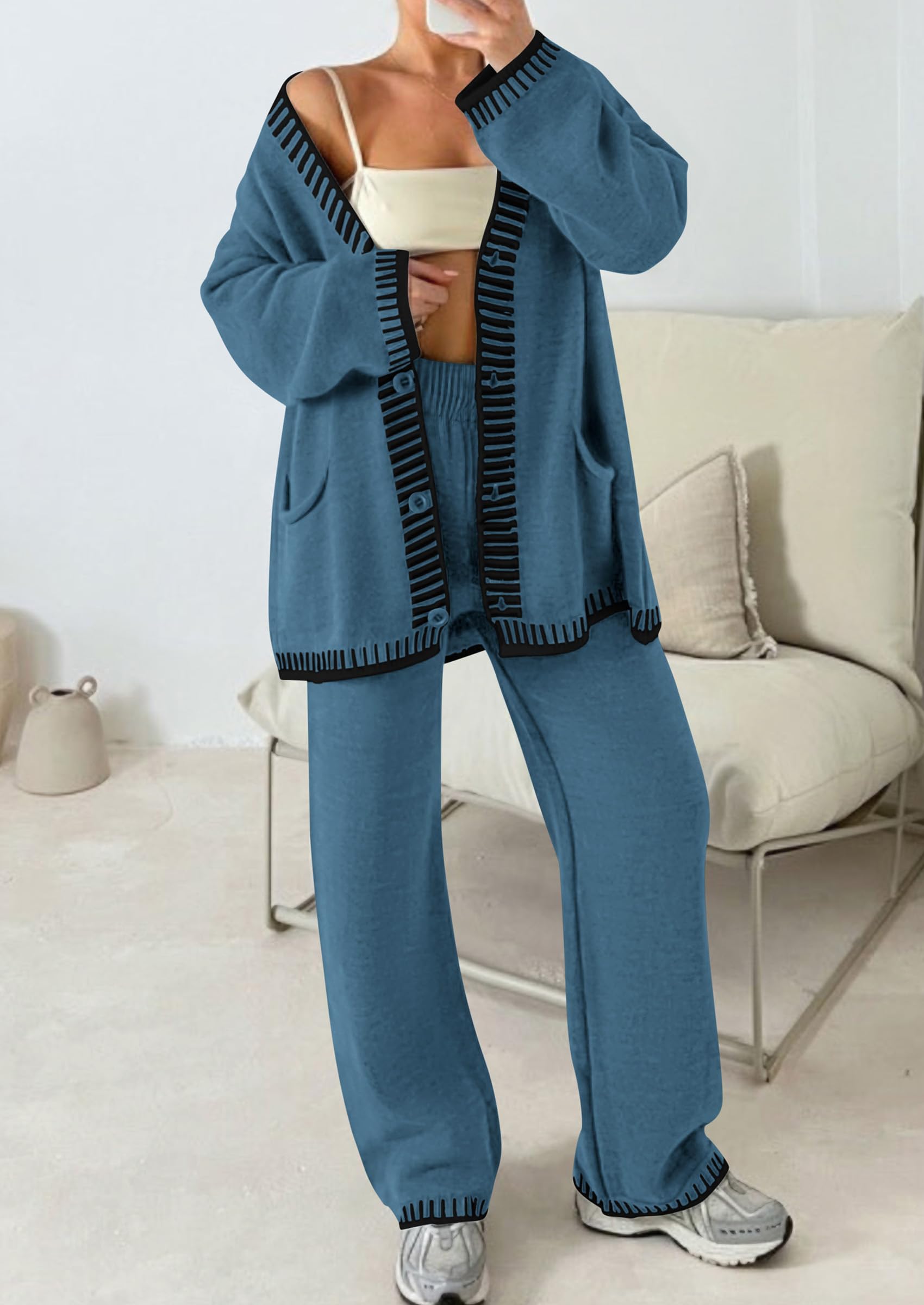 PRETTYGARDEN Lounge Sets for Women Fall Loungewear 2 Piece Outfits Cardigan Sweaters Track Suit Matching Winter Clothing