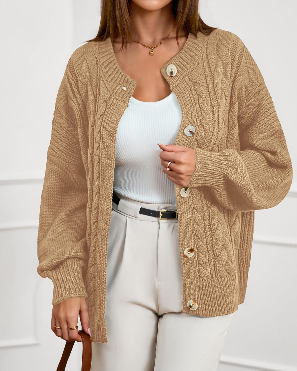 FreshPretty Chunky Cardigan Sweaters for Women Fall Fashion Button Long Sleeve Loose Cable Knit Winter Coats Outerwear