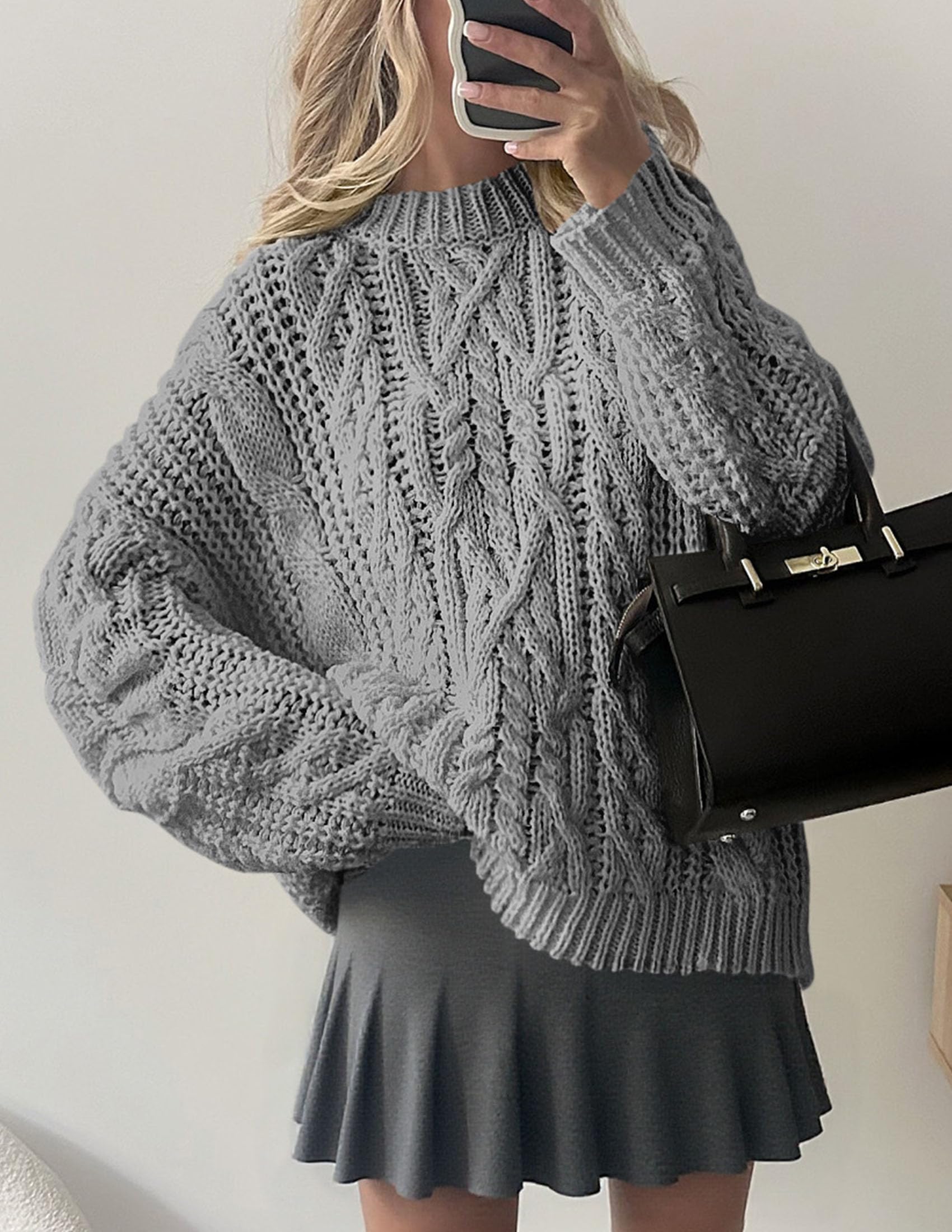 PRETTYGARDEN Women's Oversized Fall Sweaters Casual Long Sleeve Crewneck Chunky Cable Knit Pullover Tops Winter Clothes