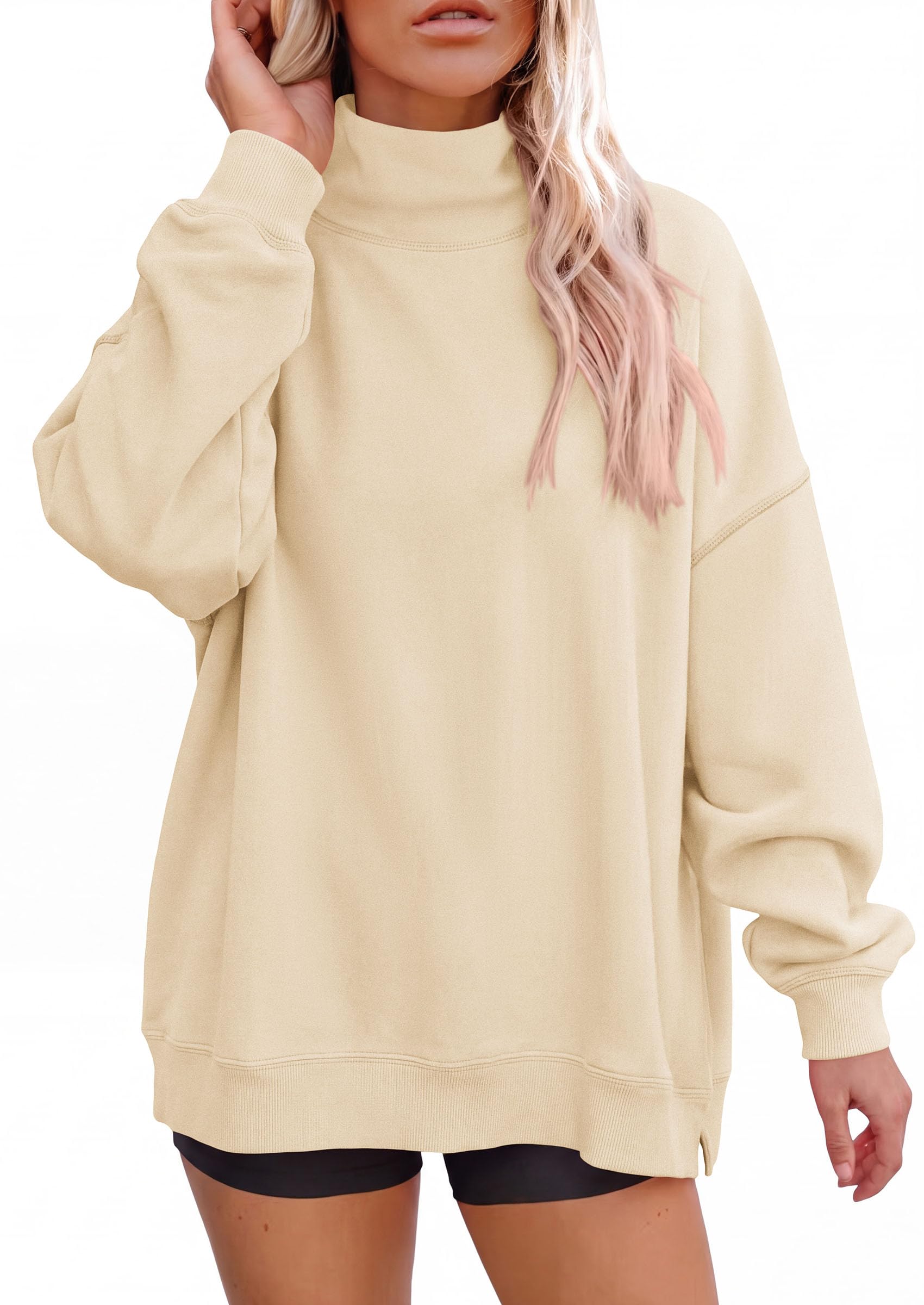 PRETTYGARDEN Womens Mock Neck Sweatshirt Oversized Pullover Loose Fit,Side Pockets,Long Sleeve Drop Shoulder Tops,Casual Lounge Work Travel Airport Outfits,Fall Fashion Winter Clothes