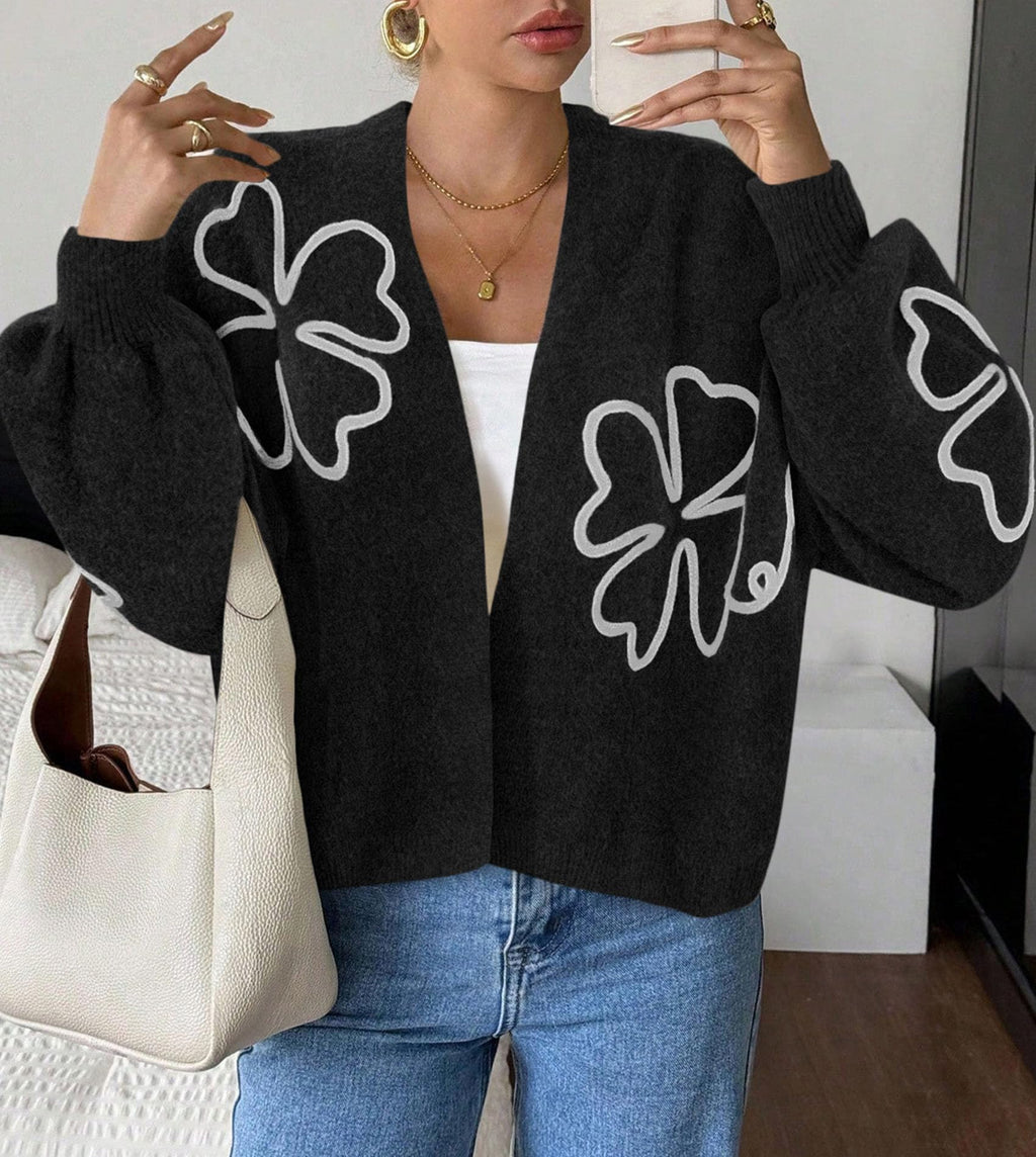 PRETTYGARDEN Women's Floral Oversized Cardigan Sweaters Trendy Fall Outfits Long Sleeve Sweater Jacket, Open Front Coat, Cozy Soft Chunky Knit, Casual Outerwear,Winter Fashion Clothing