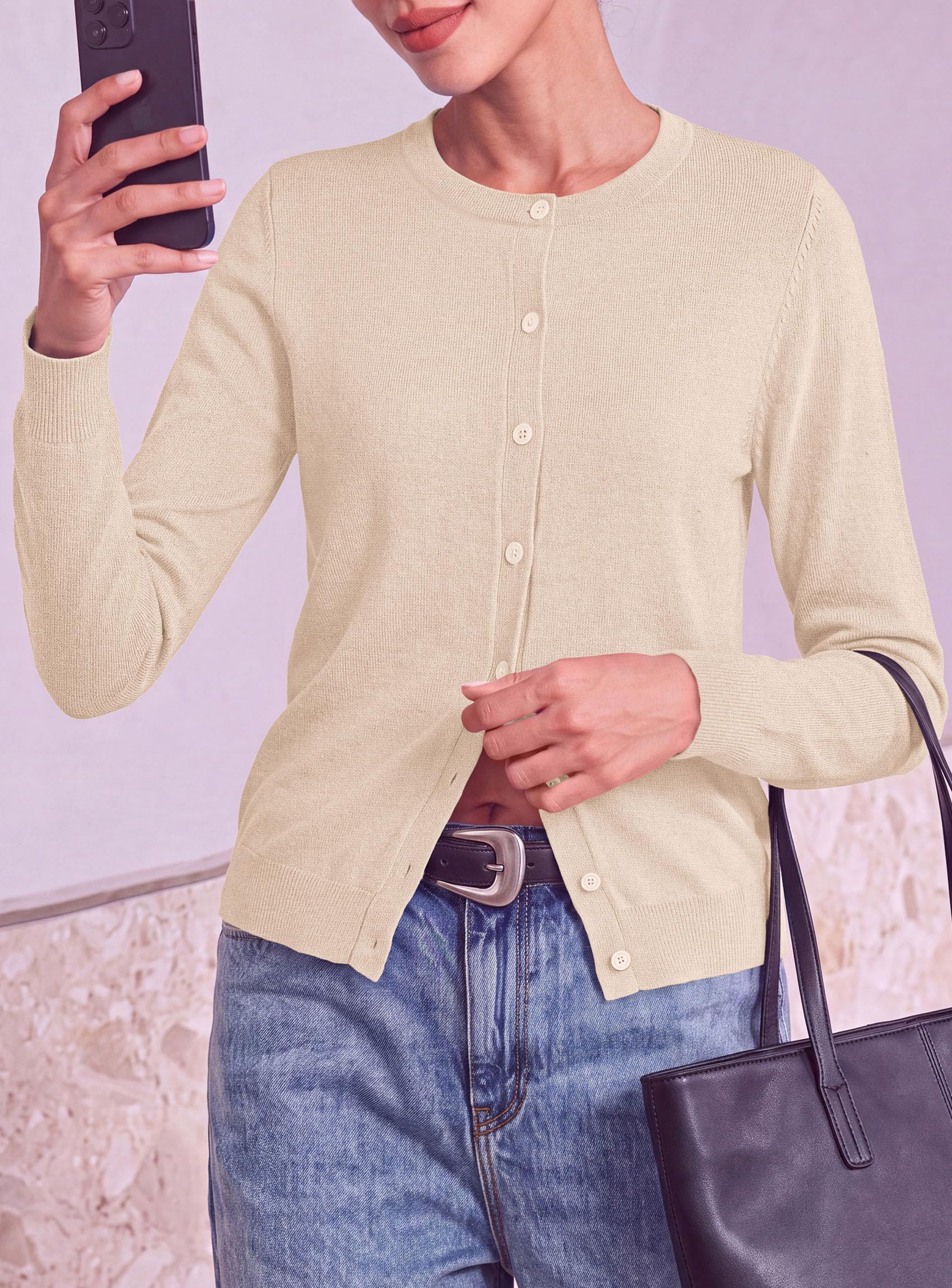 PRETTYGARDEN Lightweight Cardigans for Women Knit Sweaters Long Sleeve Button Down Shirts, Casual Work Office Going Out Tops, Fall Winter Layering Clothes, Bolero Shrugs for Dresses