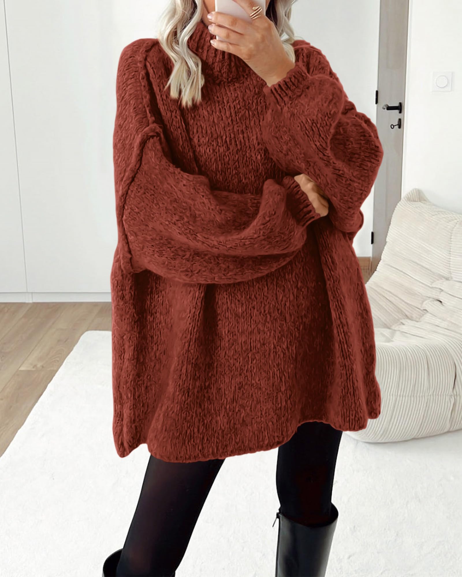 BTFBM Sweaters for Women Fall Long Sleeve Mock Neck Cable Knit Oversized Sweater Pullover Tops Thick Winter Clothes