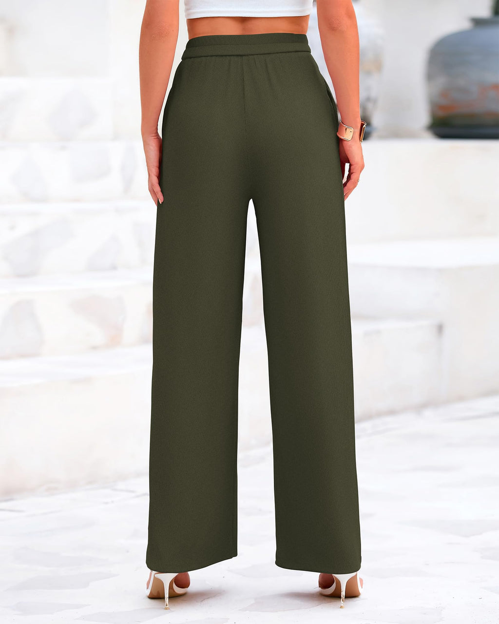 BTFBM Palazzo Pants for Women Spring Summer Clothes Pockets High Waist Casual Knit Flowy Wide Leg Trousers