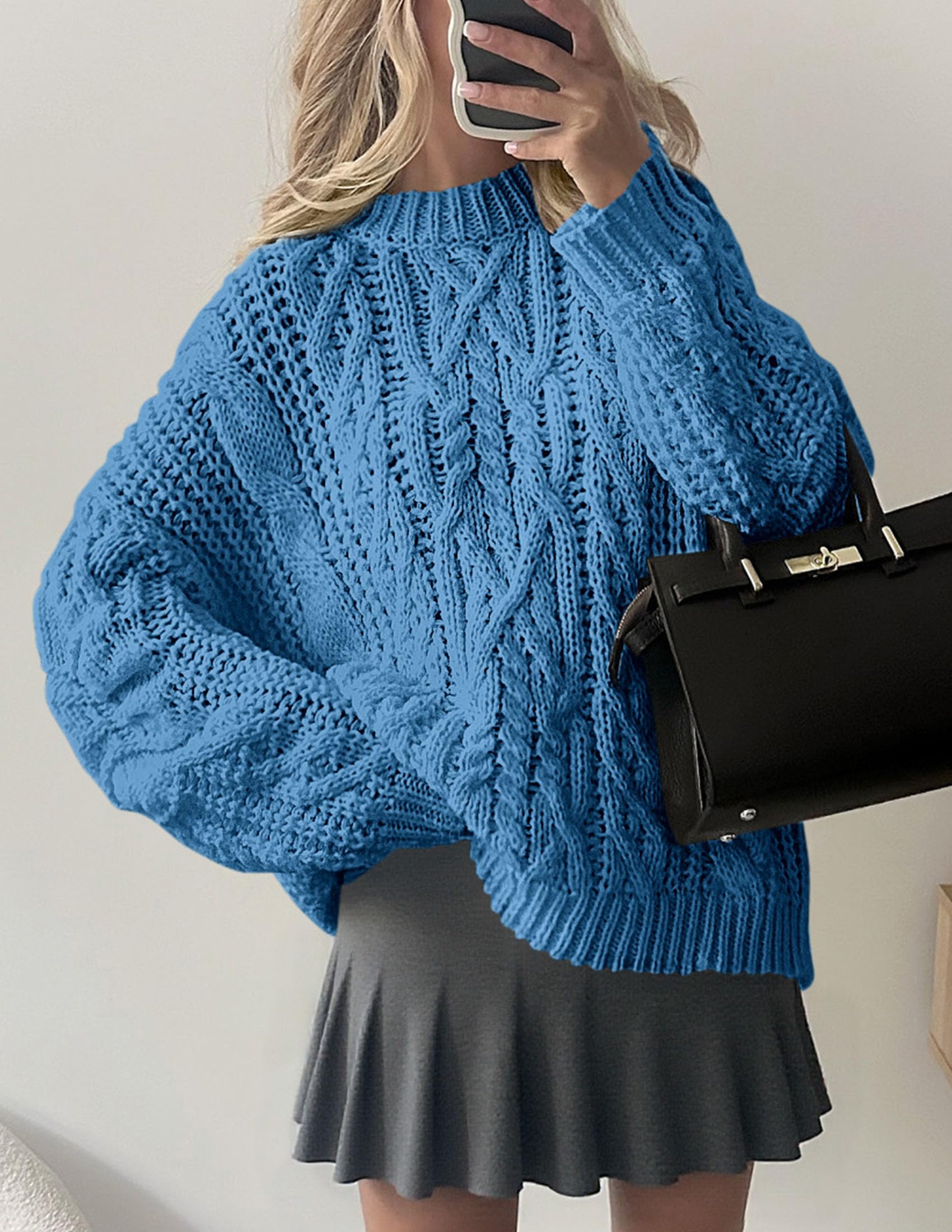 PRETTYGARDEN Women's Oversized Fall Sweaters Casual Long Sleeve Crewneck Chunky Cable Knit Pullover Tops Winter Clothes