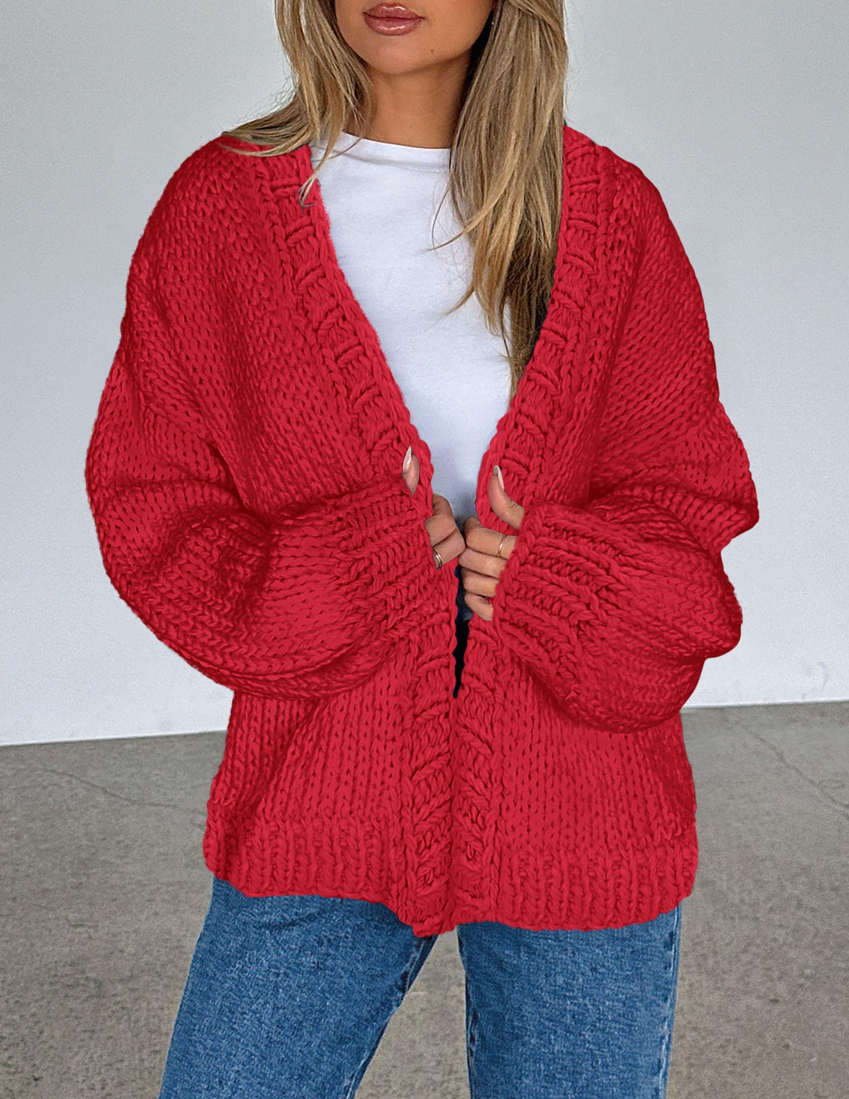 PRETTYGARDEN Cardigan Sweaters for Women Trendy Fall Fashion Long Sleeve Chunky Knit Cardigans Winter Clothing Outfits