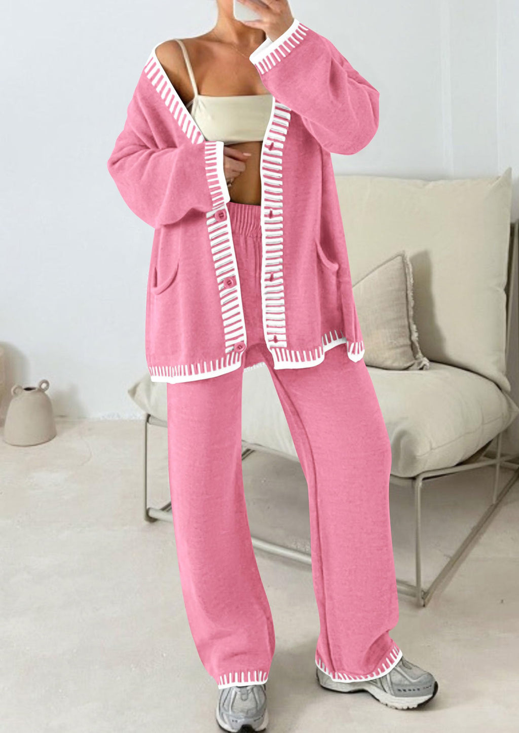 PRETTYGARDEN Lounge Sets for Women Fall Loungewear 2 Piece Outfits Cardigan Sweaters Track Suit Matching Winter Clothing