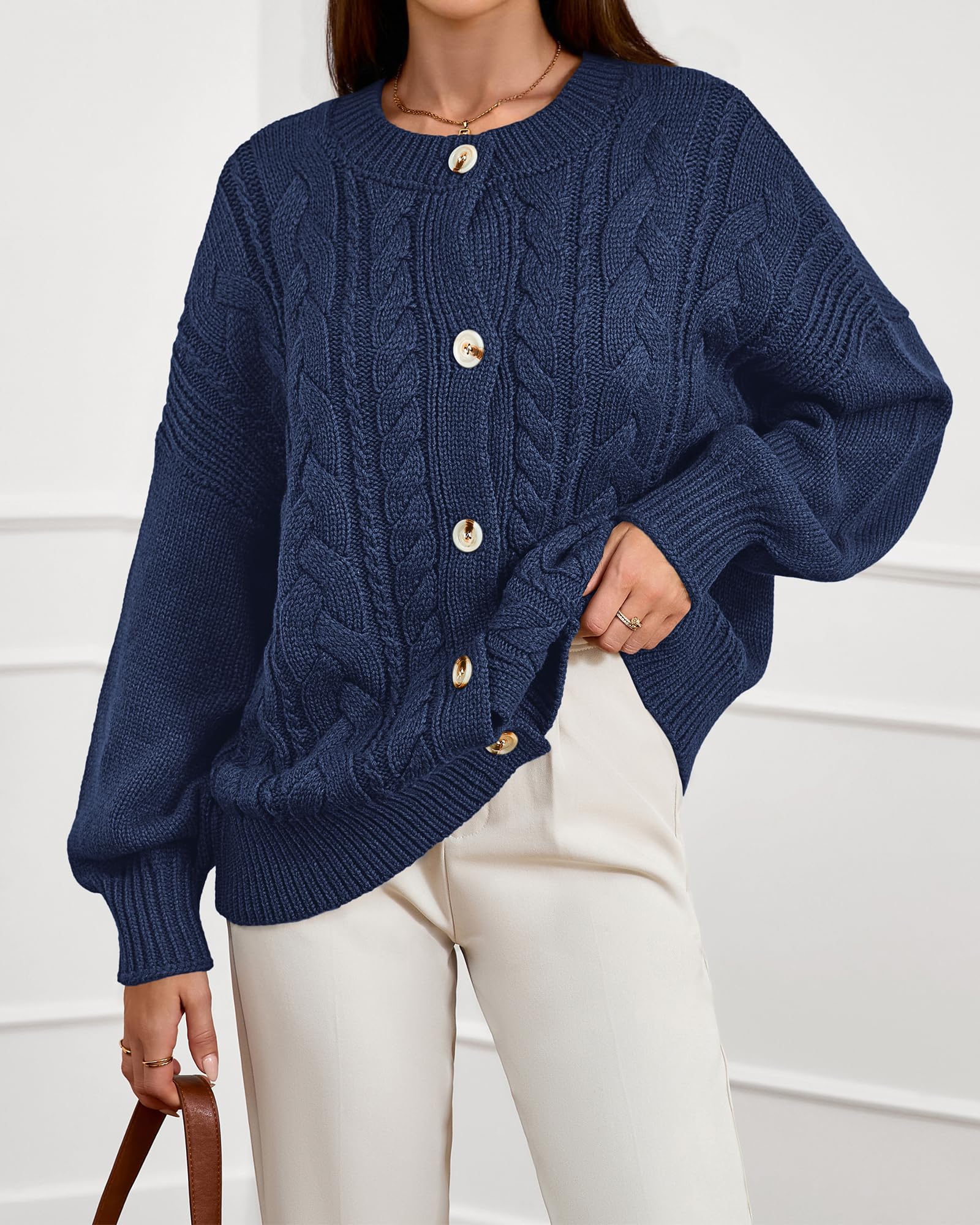 FreshPretty Chunky Cardigan Sweaters for Women Fall Fashion Button Long Sleeve Loose Cable Knit Winter Coats Outerwear