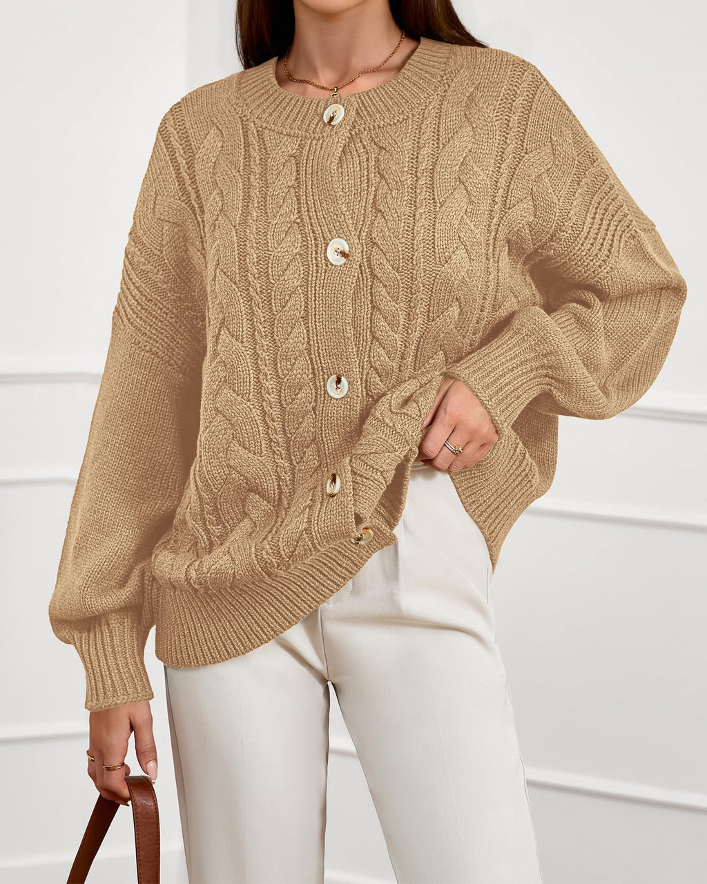 FreshPretty Chunky Cardigan Sweaters for Women Fall Fashion Button Long Sleeve Loose Cable Knit Winter Coats Outerwear