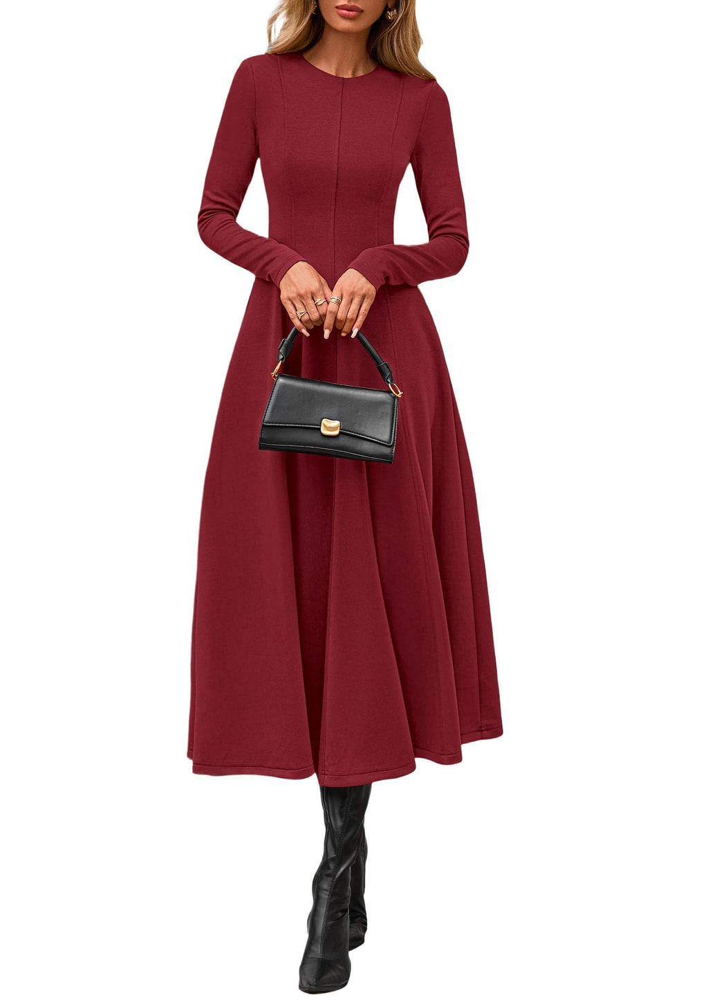 PRETTYGARDEN Cocktail Dresses for Women  Elegant Classy Fall Long Sleeve Midi A Line Flowy Modest Winter Party Dress