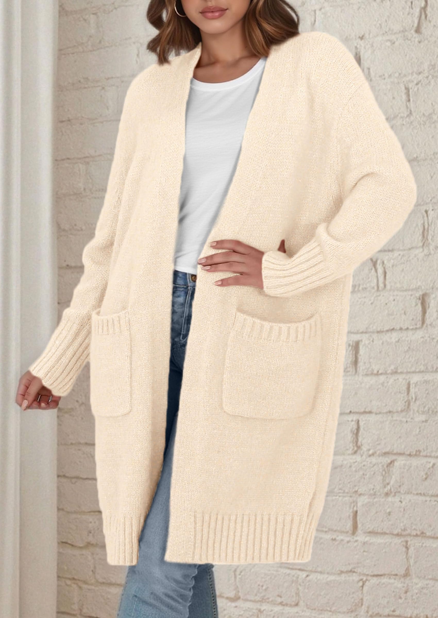 PRETTYGARDEN Fall Long Sleeve Cardigan Sweaters for Women Trendy Winter Open Front Loose Knitted Cardigans with Pockets