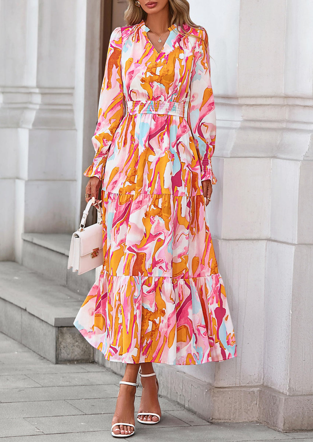 PRETTYGARDEN Women's Floral Maxi Dress Fall Long Sleeve V Neck Casual A Line Long Flowy Boho Party Dresses