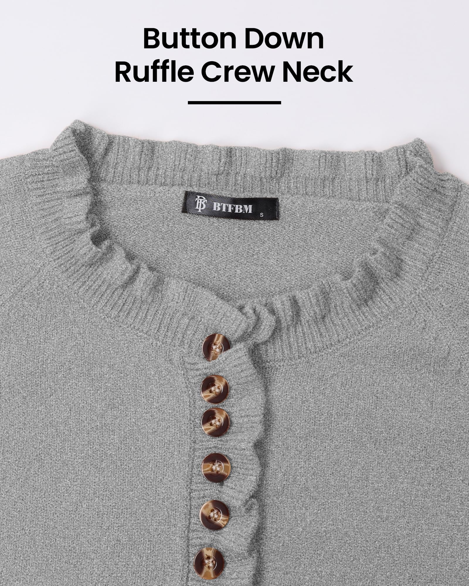 FreshPretty Womens Sweaters Fall Winter Clothes Long Sleeve Button Down Ruffle Crew Neck Casual Knitted Pullover Tops