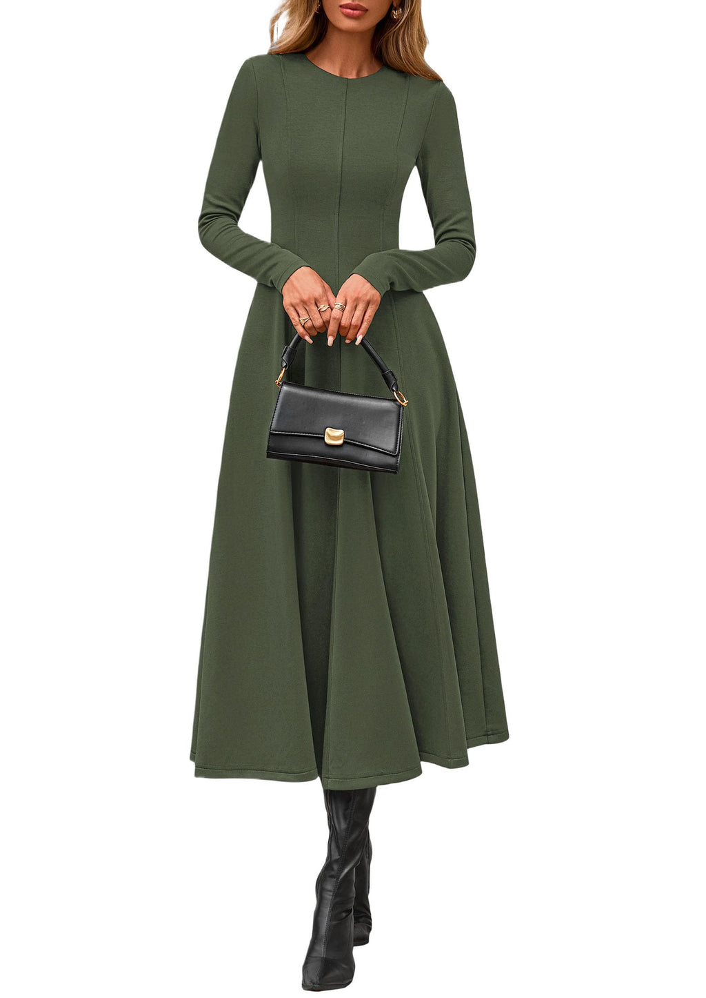 PRETTYGARDEN Cocktail Dresses for Women  Elegant Classy Fall Long Sleeve Midi A Line Flowy Modest Winter Party Dress