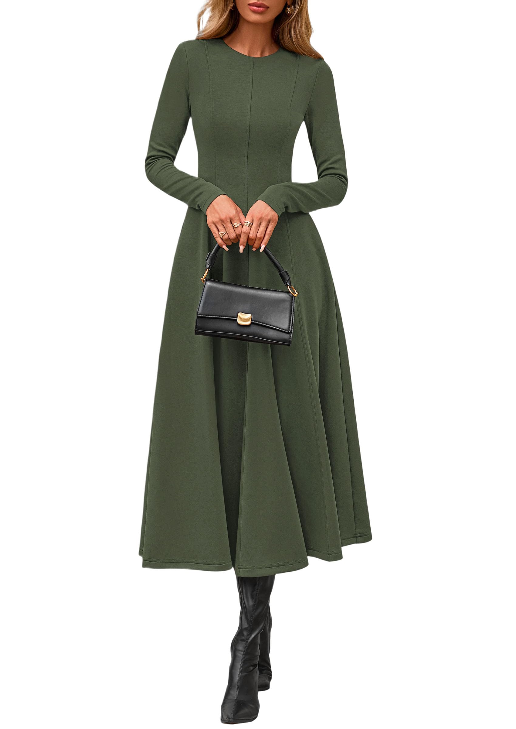 PRETTYGARDEN Cocktail Dresses for Women  Elegant Classy Fall Long Sleeve Midi A Line Flowy Modest Winter Party Dress