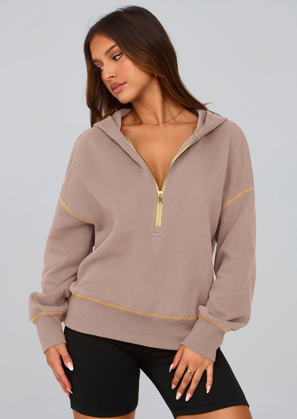 PRETTYGARDEN Women's  Fall Hooded Sweatshirts Long Sleeve Half Zip Cropped Hoodies Pullover Winter Fashion Clothes