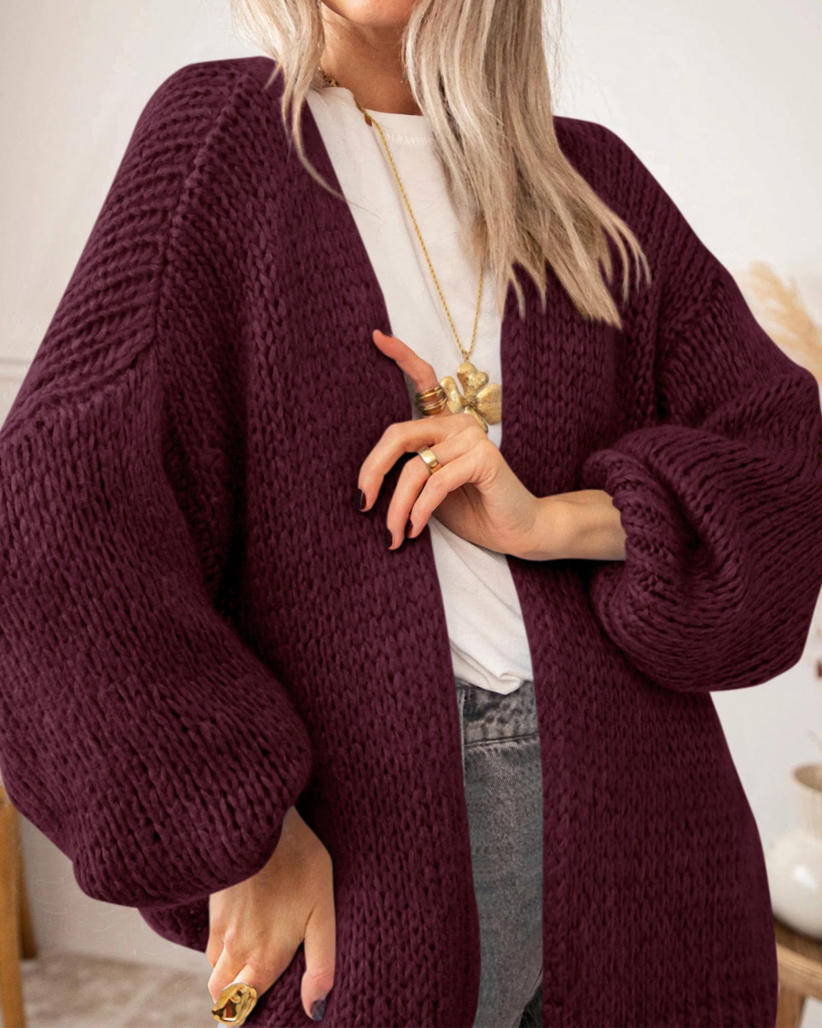 BTFBM Cardigan Sweaters for Women Fall Fashion Clothes | No Button No Pocket Design, Chunky Knit Open Front Cardigans, Ribbed Cuff Long Sleeve Sweater, Loose Winter Coat Clothing