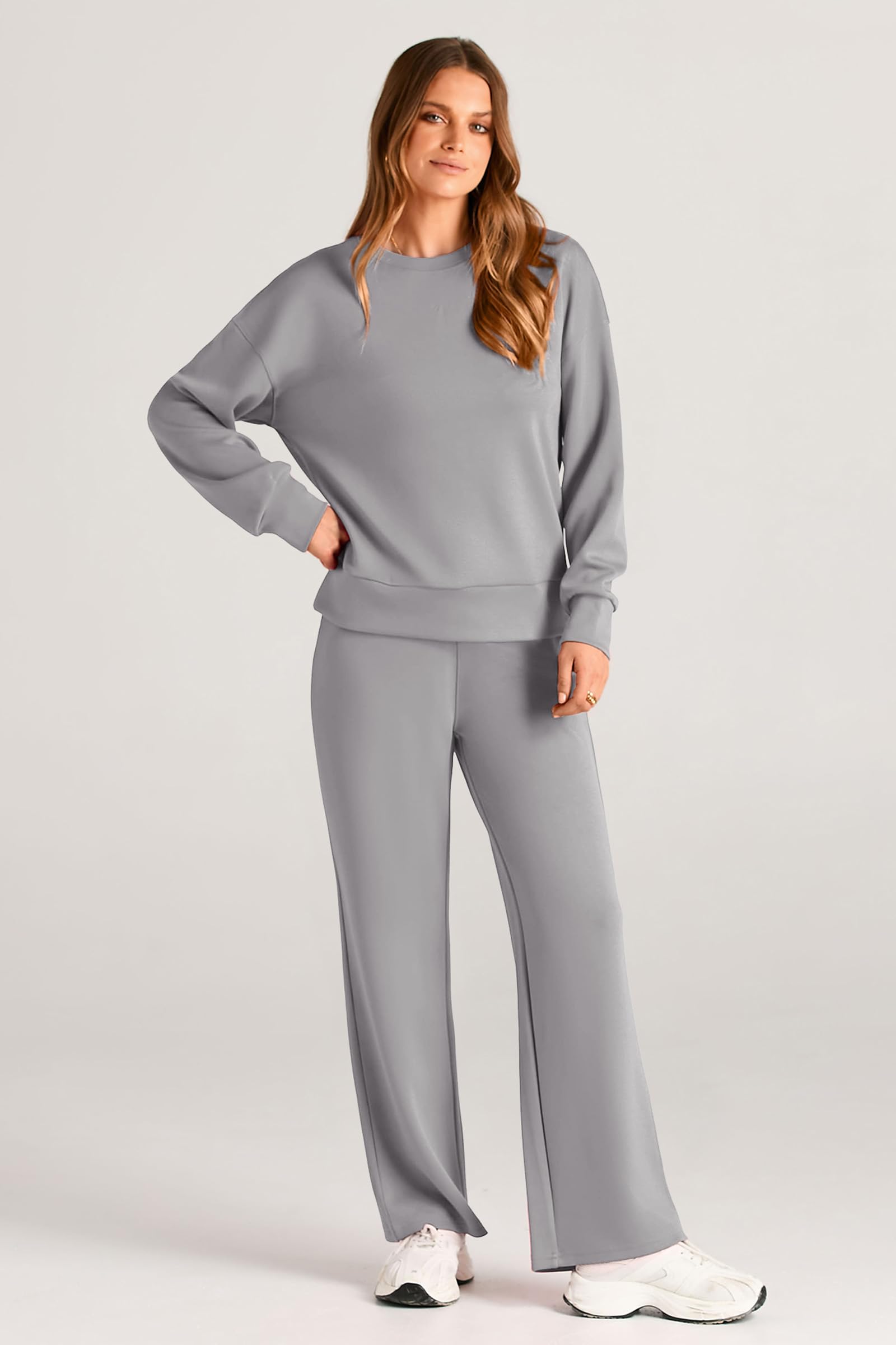 PRETTYGARDEN Womens 2 Piece Outfits Fall Long Sleeve Sweatshirt Wide Leg Pants Lounge Sets Winter Sweatsuits Tracksuit