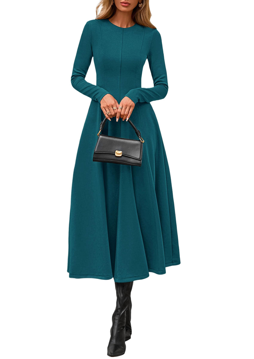 PRETTYGARDEN Cocktail Dresses for Women  Elegant Classy Fall Long Sleeve Midi A Line Flowy Modest Winter Party Dress