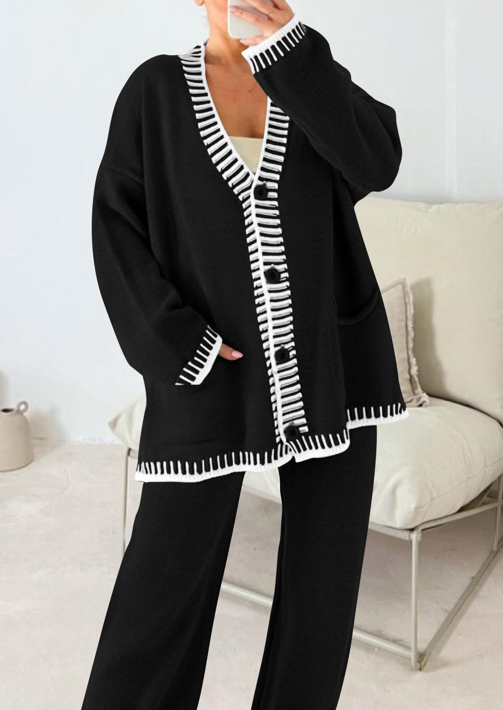 PRETTYGARDEN Lounge Sets for Women Fall Loungewear 2 Piece Outfits Cardigan Sweaters Track Suit Matching Winter Clothing