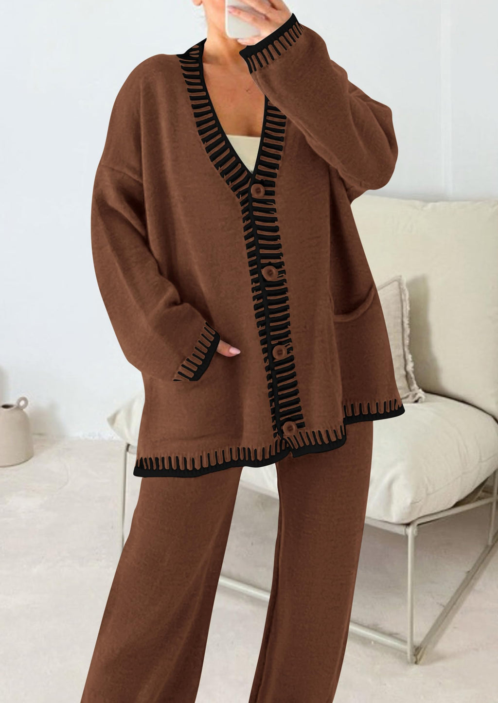PRETTYGARDEN Lounge Sets for Women Fall Loungewear 2 Piece Outfits Cardigan Sweaters Track Suit Matching Winter Clothing