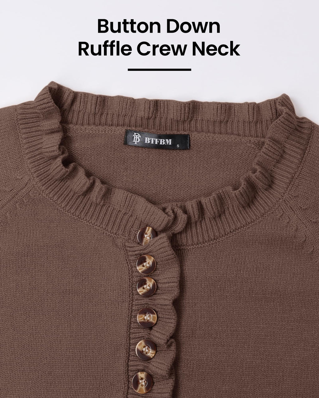 FreshPretty Womens Sweaters Fall Winter Clothes Long Sleeve Button Down Ruffle Crew Neck Casual Knitted Pullover Tops