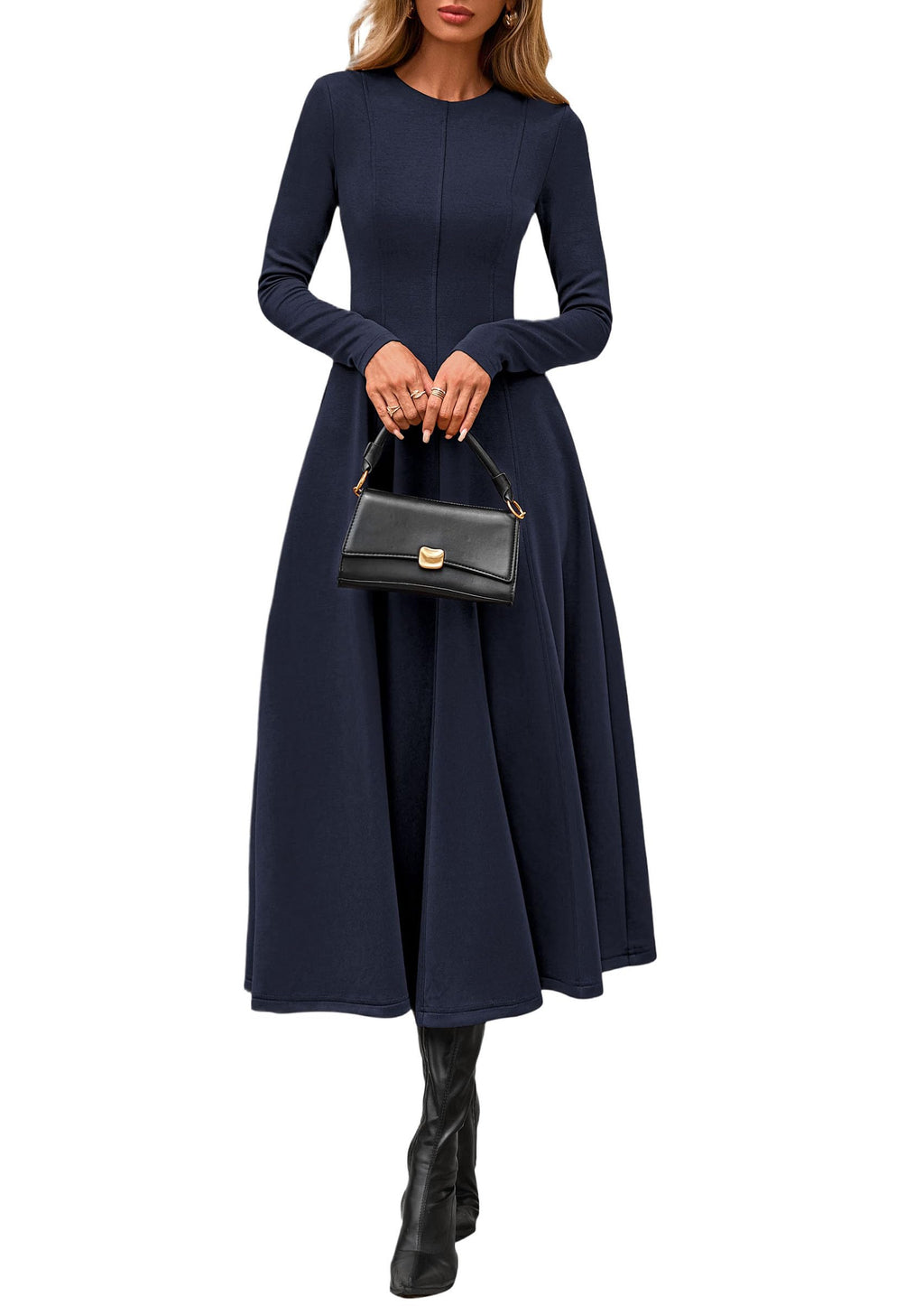 PRETTYGARDEN Cocktail Dresses for Women  Elegant Classy Fall Long Sleeve Midi A Line Flowy Modest Winter Party Dress