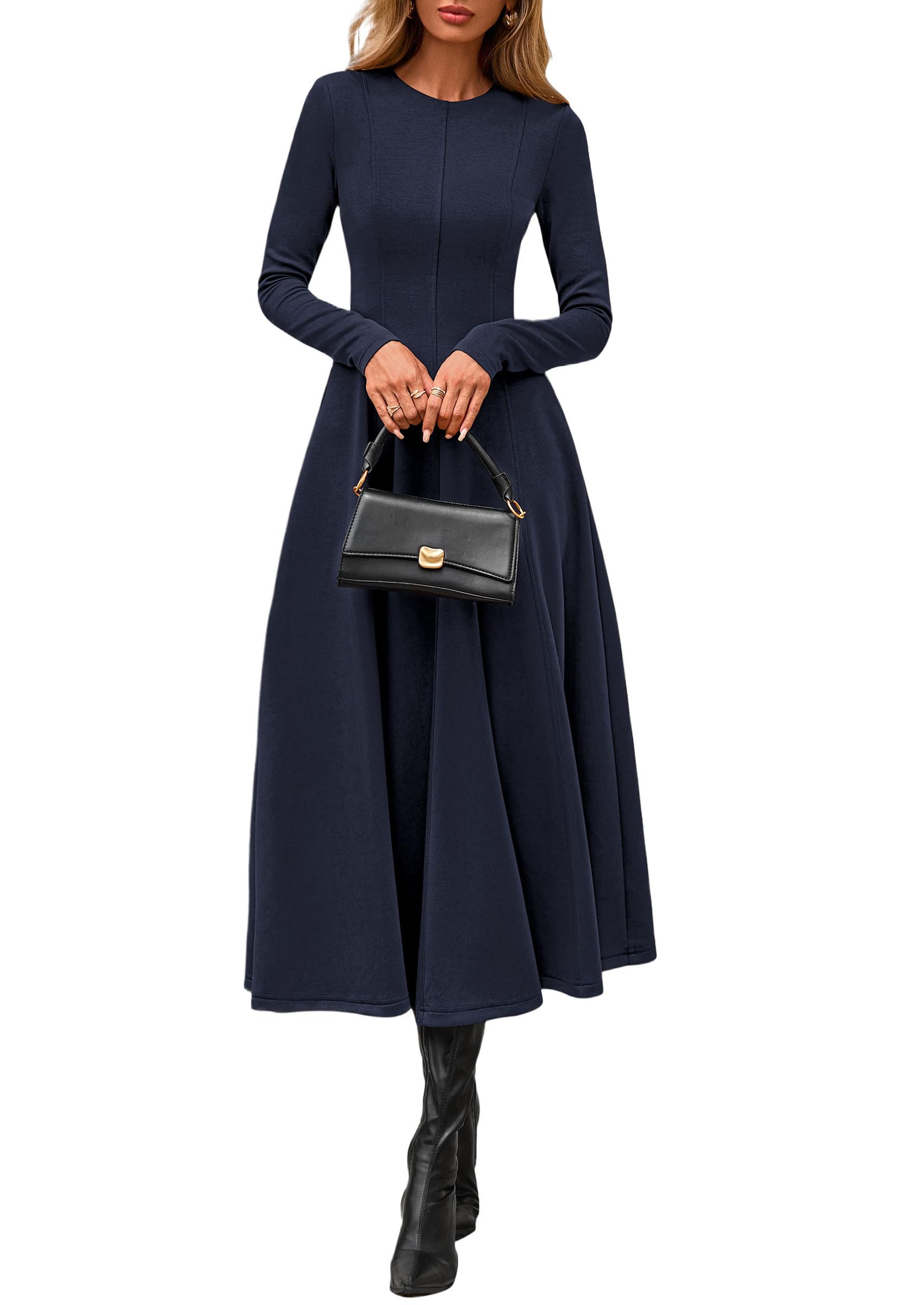 PRETTYGARDEN Cocktail Dresses for Women  Elegant Classy Fall Long Sleeve Midi A Line Flowy Modest Winter Party Dress