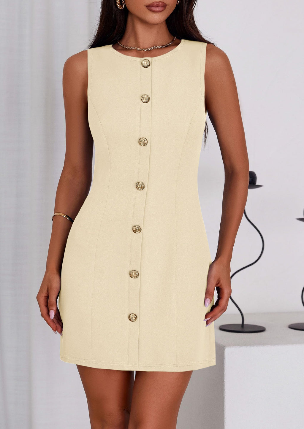 PRETTYGARDEN Work Dresses for Women  Summer Business Formal Short Dress Sleeveless Button Down Elegant Office Outfits