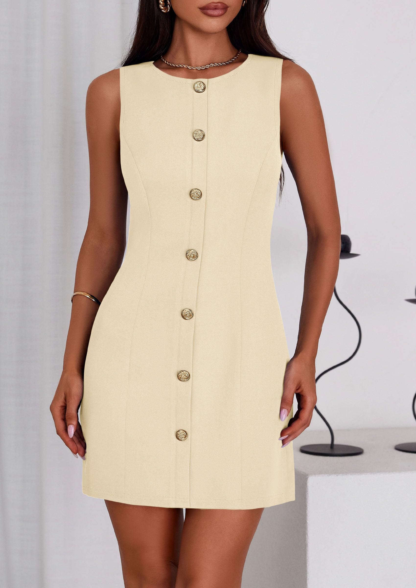 PRETTYGARDEN Work Dresses for Women  Summer Business Formal Short Dress Sleeveless Button Down Elegant Office Outfits