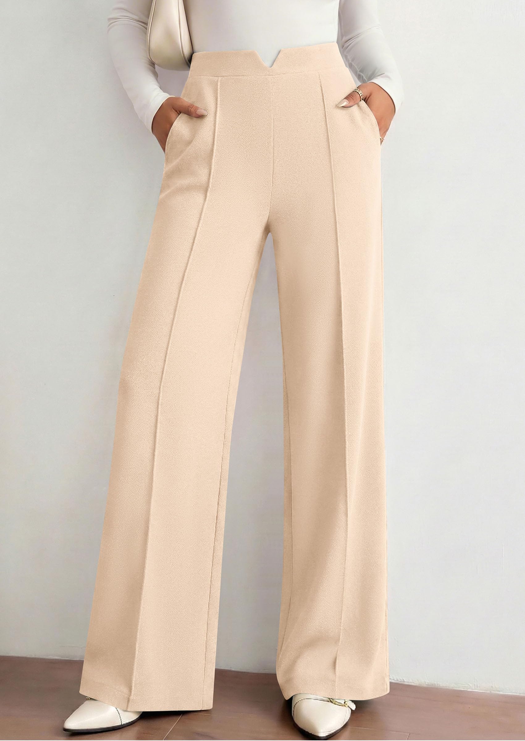PRETTYGARDEN Women's Dressy Casual Wide Leg Palazzo Pants | V Notch High Waist, Soft Stretchy Knit Flowy Long Lounge Trousers, Casual Daily Office Work Outfits, 2026 Fall Clothes