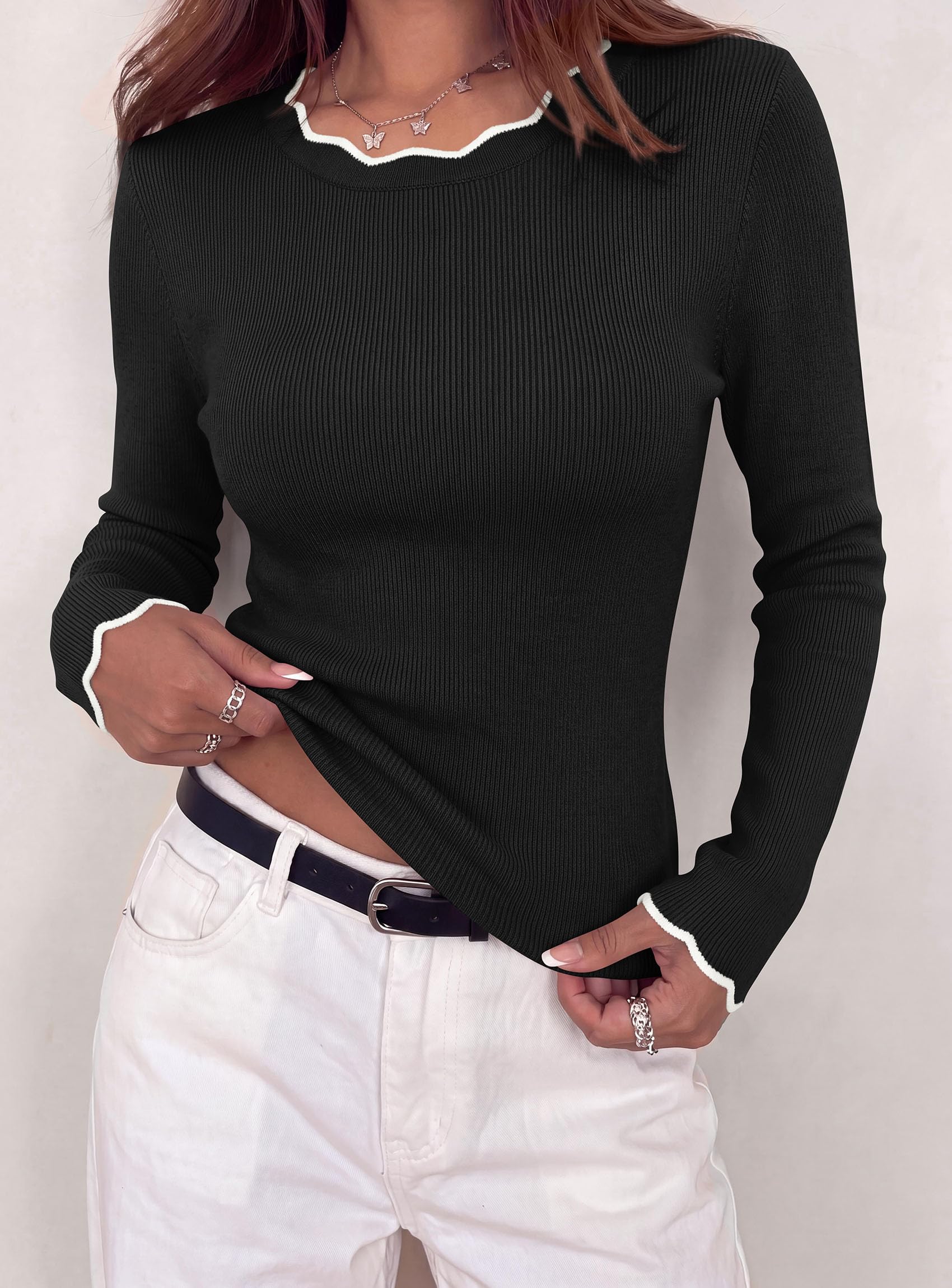 PRETTYGARDEN Women's Long Sleeve Ribbed Knit Pullover Sweaters