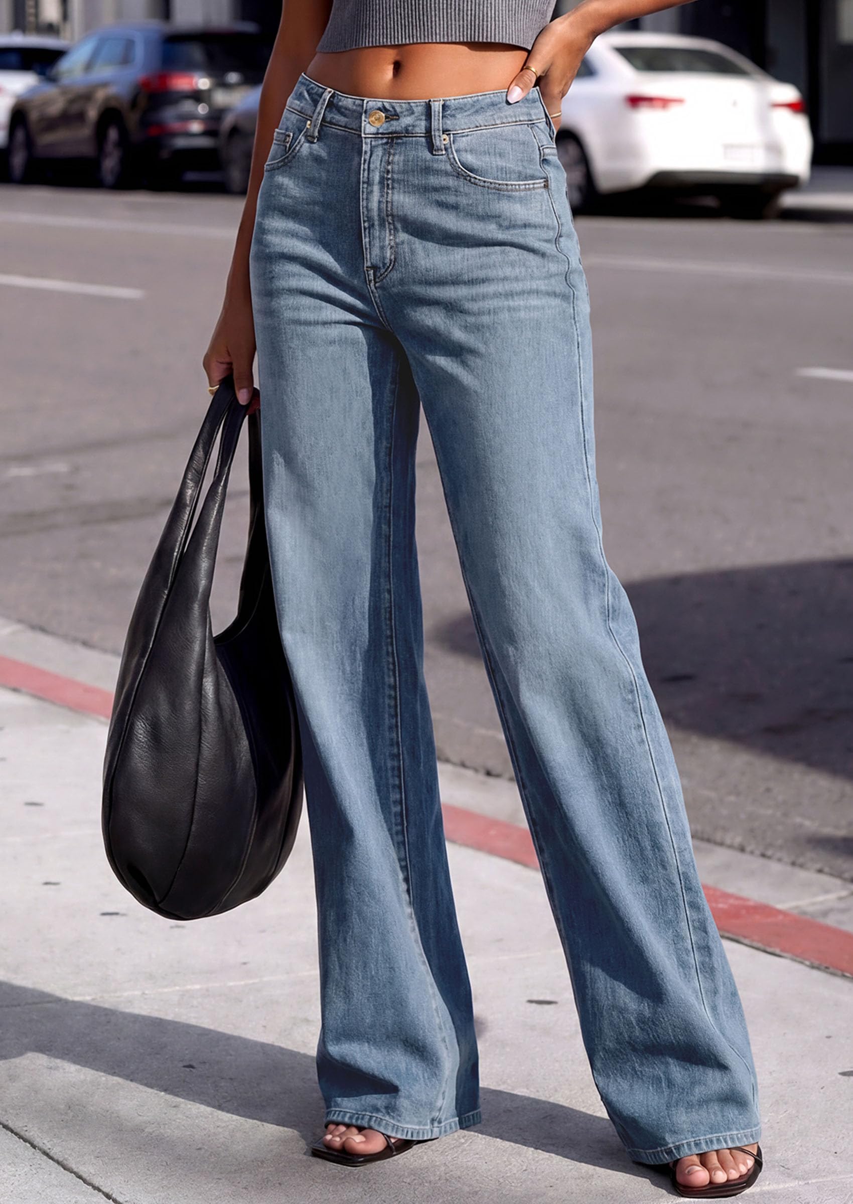PRETTYGARDEN Women's Wide Leg Jeans High Waisted Denim Pants | Stretchy Flare Jeans, Comfy Soft, Basic-5-Pocket, Trendy Bottoms, Casual Office Wear, Going Out Outfits, Fashion Clothing