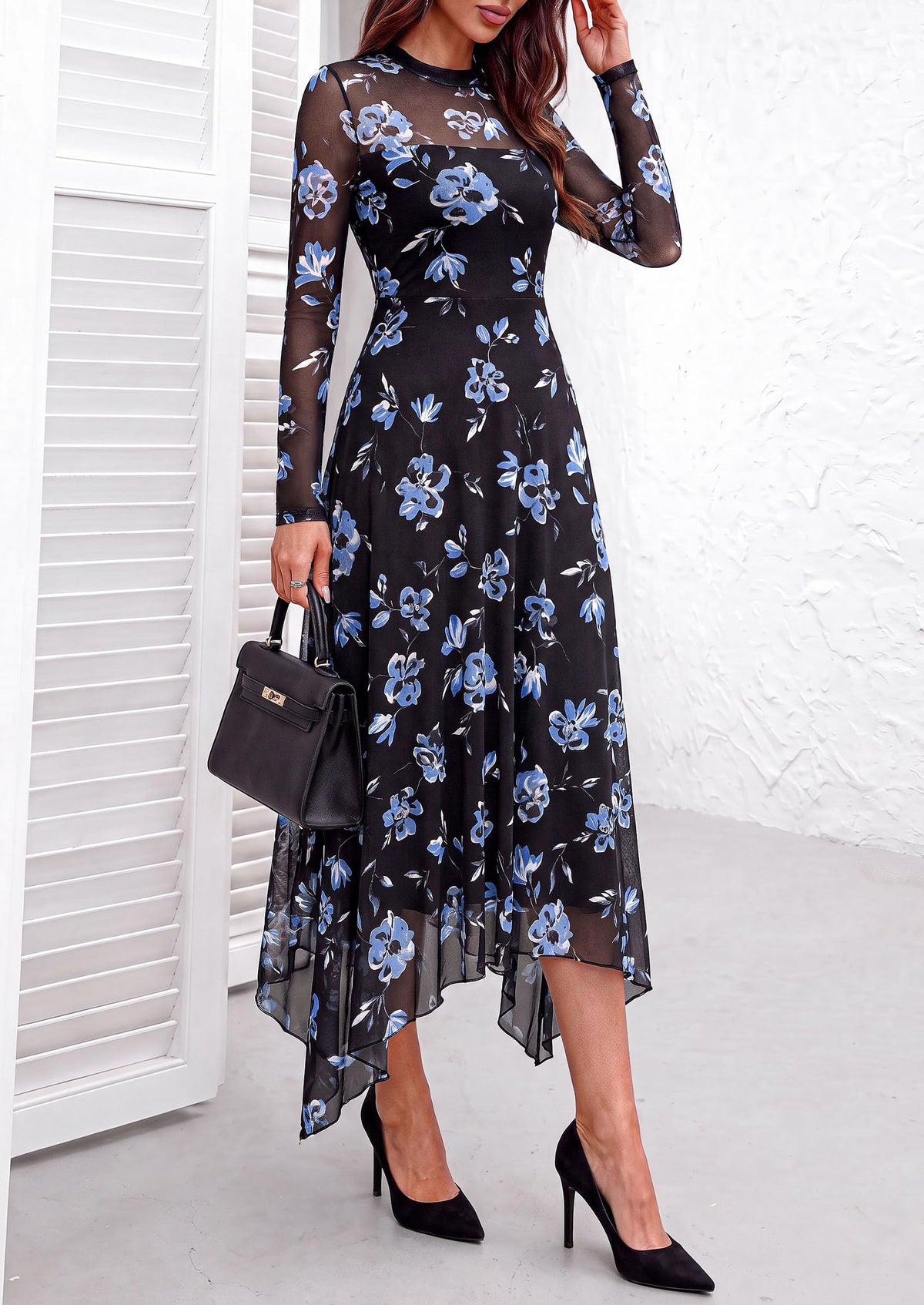 PRETTYGARDEN Women's Floral Mesh Midi Dress