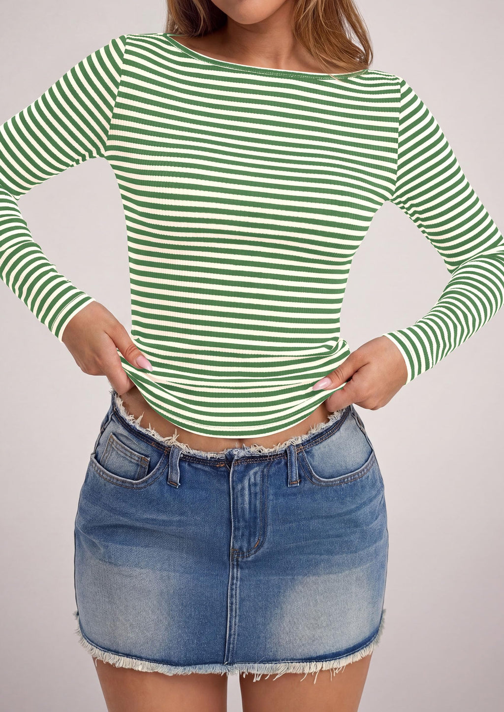 PRETTYGARDEN Long Sleeve Striped Shirts for Women Soft Ribbed Knit ,Y2k Tshirt,Slim Fit Layering,Cute Tops,Basic Tee,Business Casual Outfits,Spring Fall Trendy Clothes
