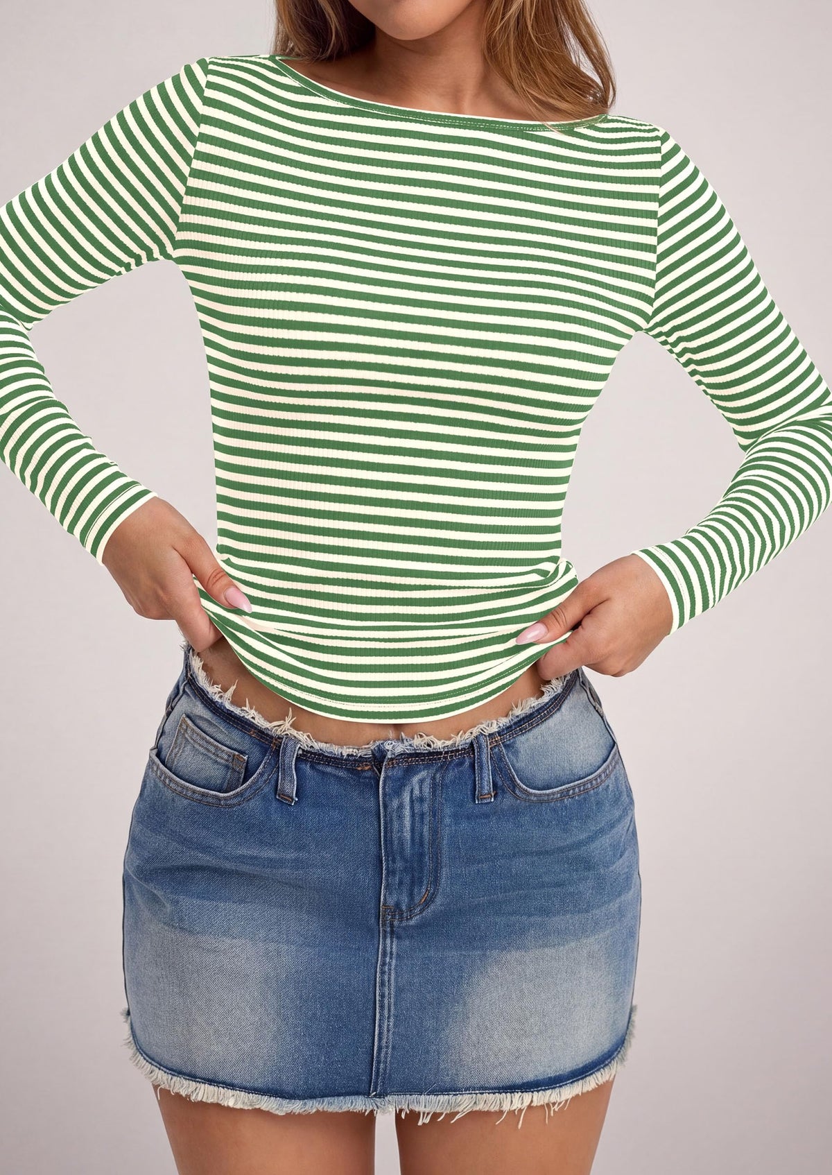 PRETTYGARDEN Long Sleeve Striped Shirts for Women Soft Ribbed Knit ,Y2k Tshirt,Slim Fit Layering,Cute Tops,Basic Tee,Business Casual Outfits,Spring Fall Trendy Clothes