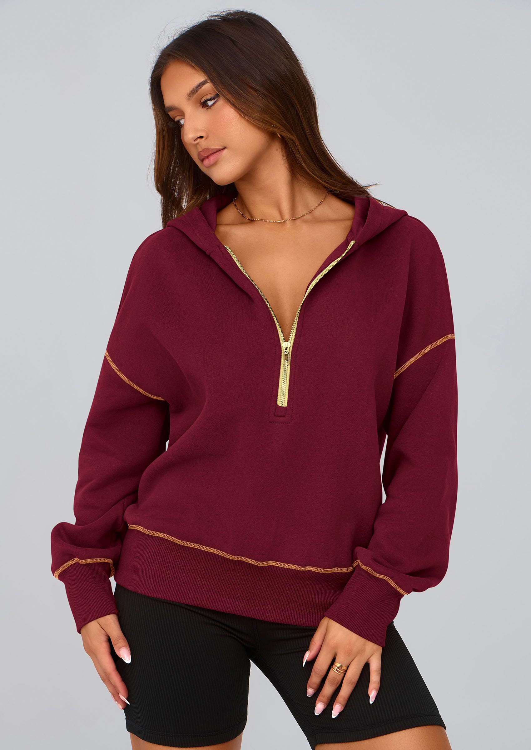 PRETTYGARDEN Women's  Fall Hooded Sweatshirts Long Sleeve Half Zip Cropped Hoodies Pullover Winter Fashion Clothes