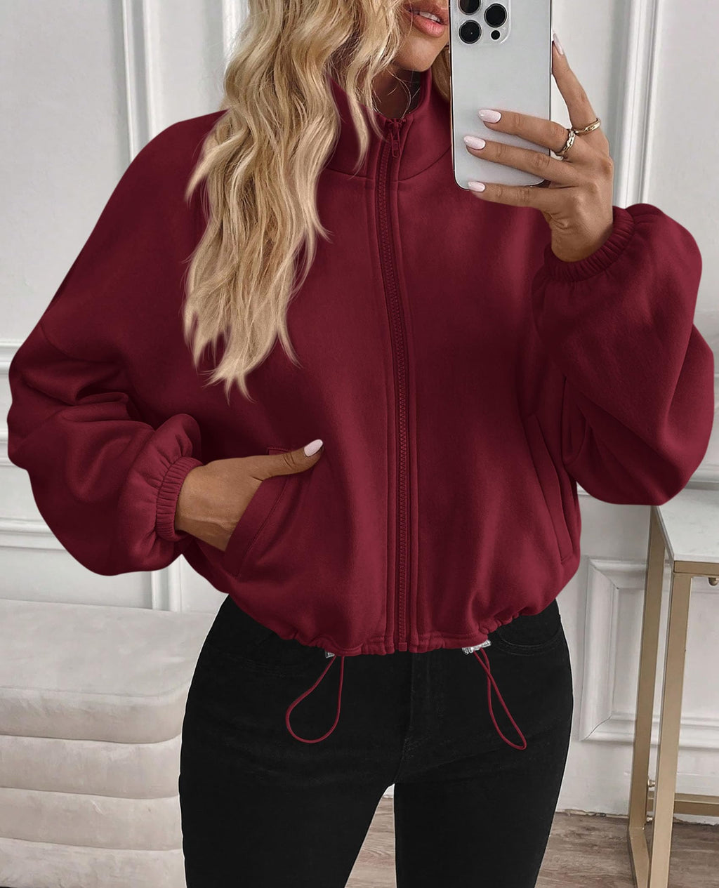 PRETTYGARDEN Womens Zip Up Fleece Cropped Sweatshirt Jacket
