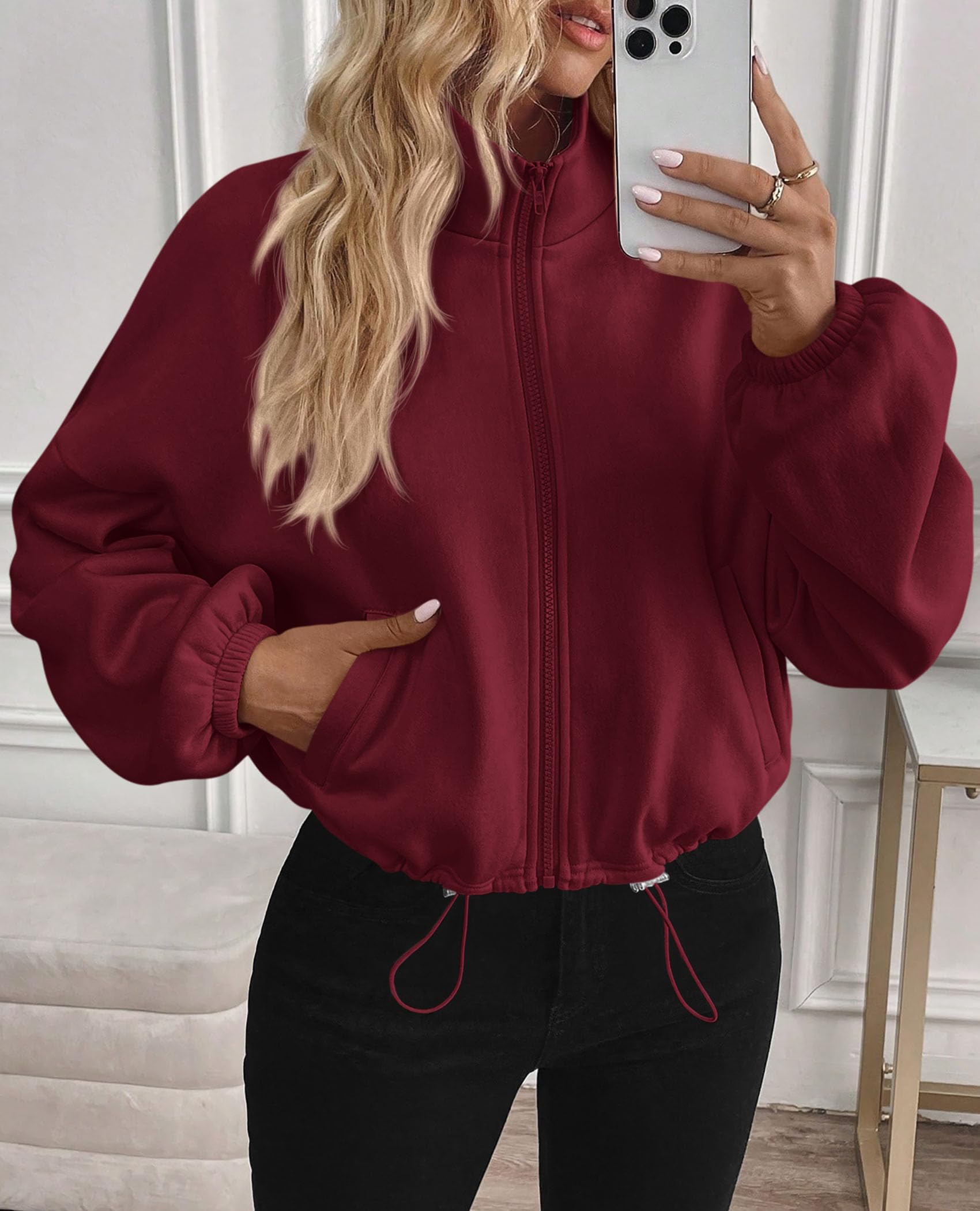PRETTYGARDEN Womens Zip Up Fleece Cropped Sweatshirt Jacket