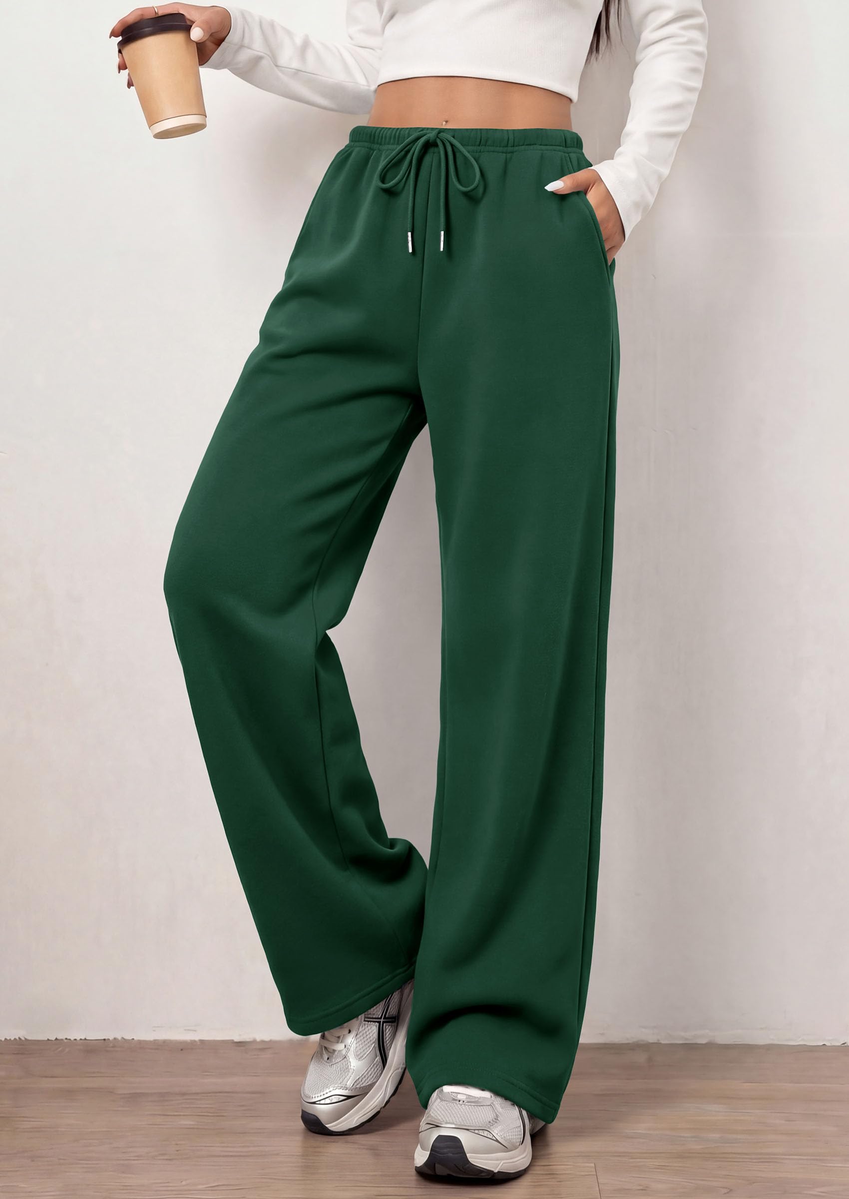 PRETTYGARDEN Womens Wide Leg Sweatpants Fleece Lounge Pants | Elastic Drawstring Waist,Baggy Jogger Yoga Sweat pants,Pockets,Fall Winter Clothes,Loose Daily Casual & Loungewear Trousers