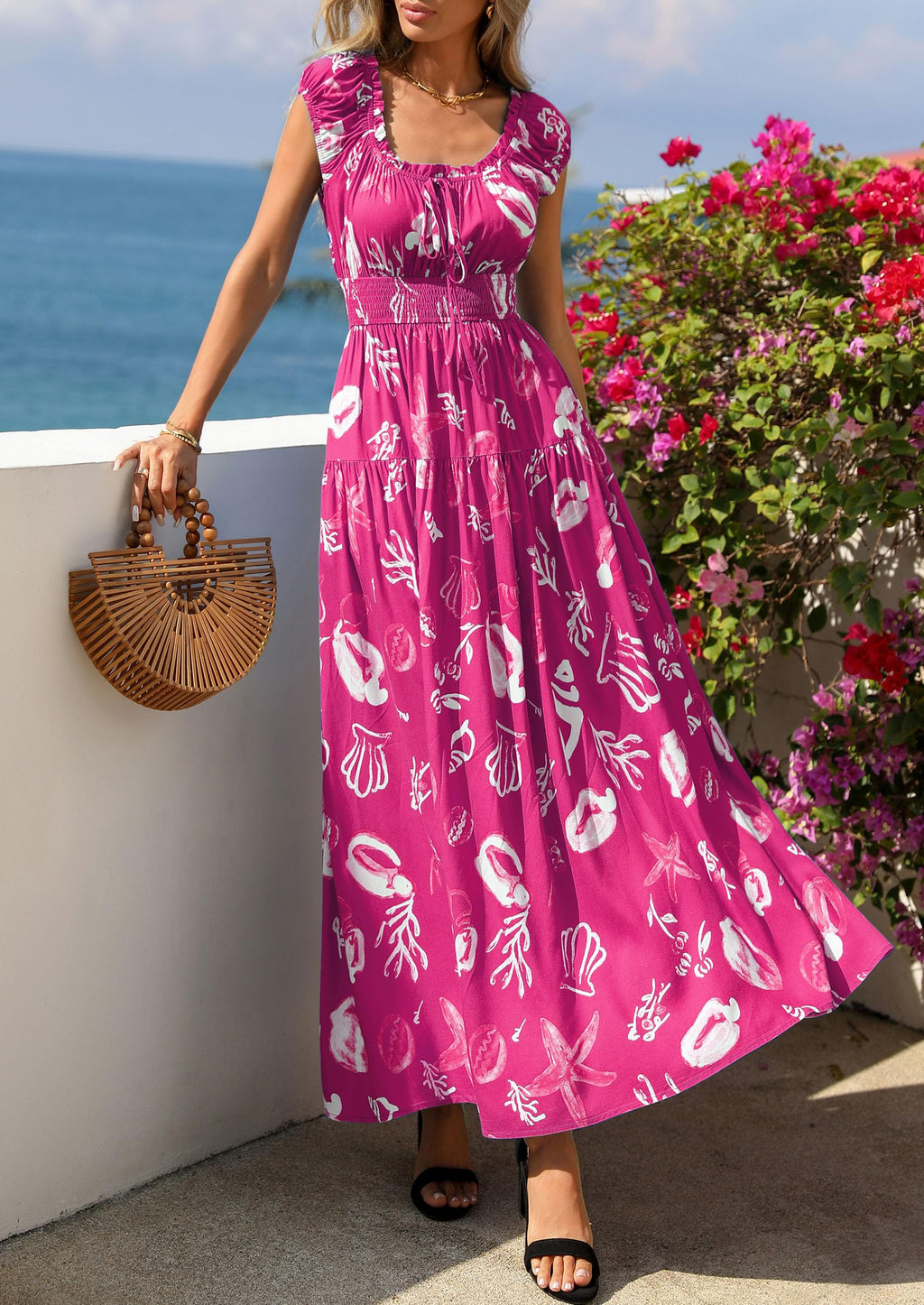 PRETTYGARDEN Boho Maxi Dresses for Women  Summer Floral Wedding Guest Dress Resort Wear Spring Long Flowy Beach Sundress