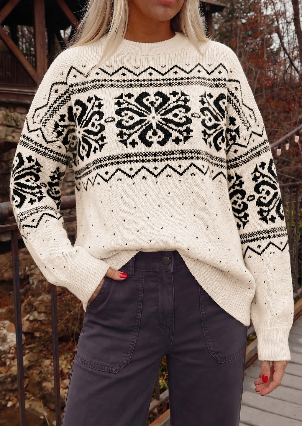 PRETTYGARDEN Women's Fair Isle Oversized Sweater | Relaxed Fit, Soft Cozy Knit, Long Sleeve Pullover, Crew Neck, Going Out Tops, Fall Holiday Outfits, Winter Fashion Clothing